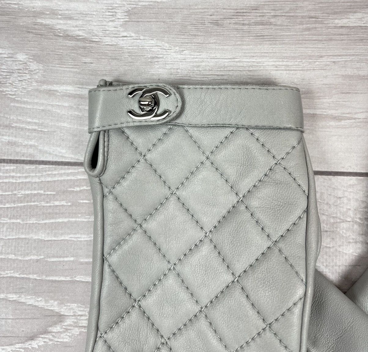 Chanel Chanel Luxury Grey Leather Lambskin Silk Lining Logo Gloves Size ONE SIZE - 6 Thumbnail