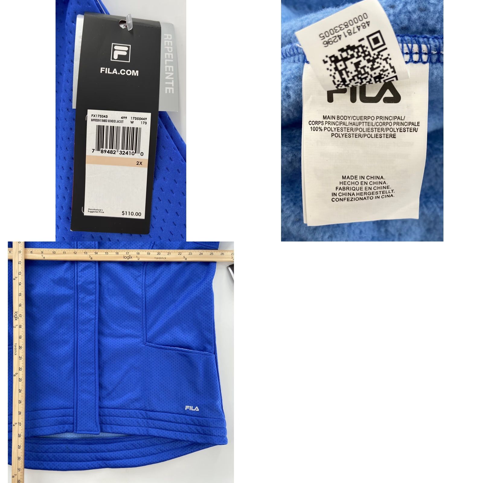 Fila FILA Jacket Women’s 2XL Blue NEW Training Tech Bonded Water Repellant Zip Long Sleeve Casual Outdoor Fashion Size XXL / US 16-18 / IT 52-54 - 8 Thumbnail