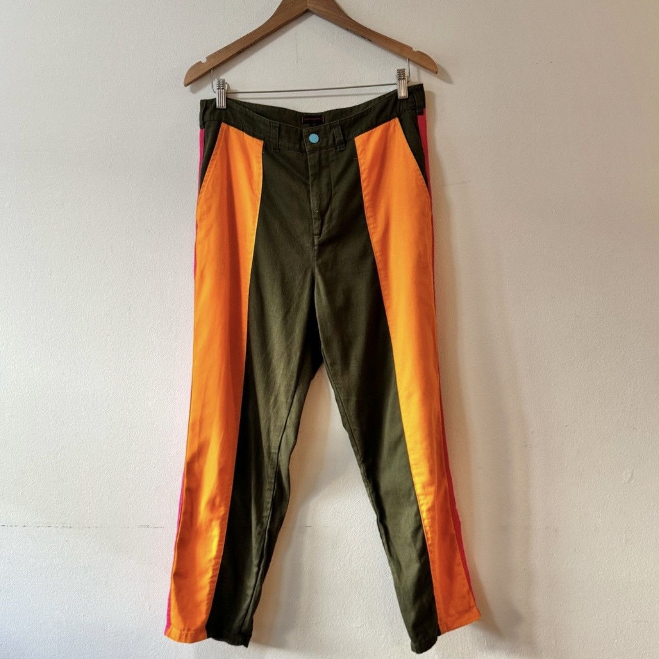 CLOT Clot Cropped Chino, Green with Pink & Orange Panels 34x27 Size US 34 / EU 50 - 1 Thumbnail