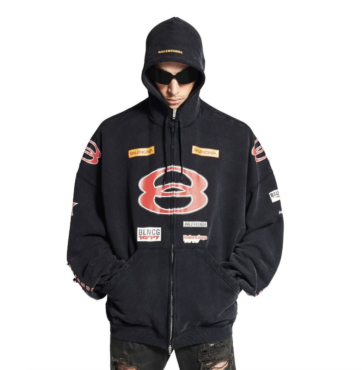 Balenciaga o1in1g0526 Sponsor Logos Large Zip-Up Hoodie in Black Size US M / EU 48-50 / 2 - 5 Thumbnail