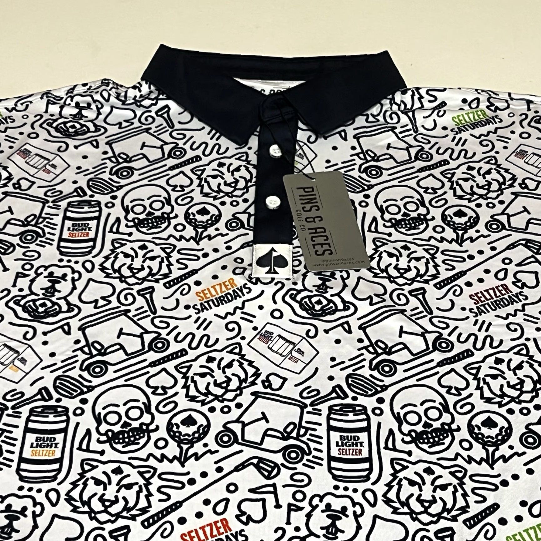Vintage Pins & Aces Golf Polo Shirt Men's 3XL White Skull Polyester Blend Non-Restricted NWT Size US XXL / EU 58 / 5 - 2 Thumbnail