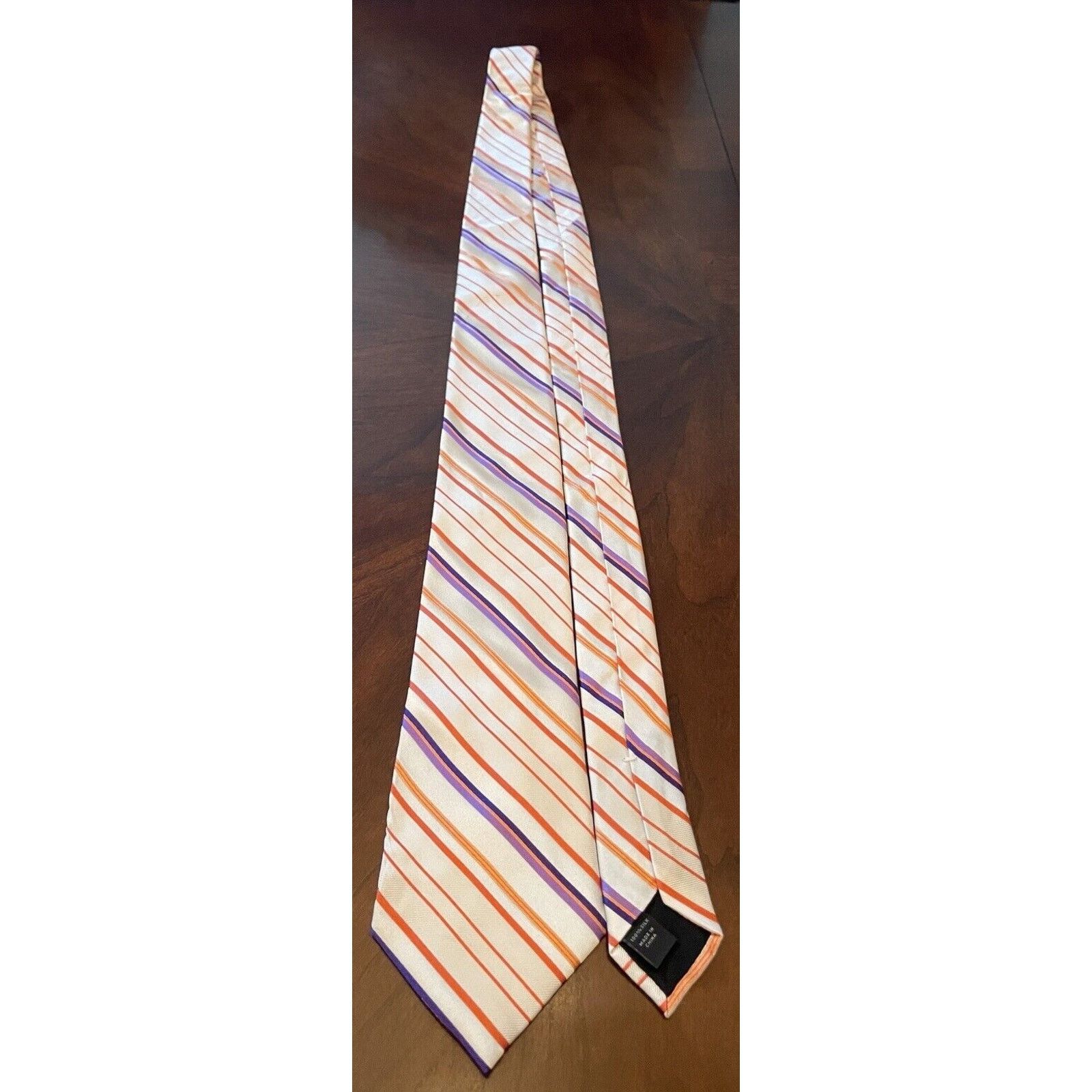 Express Express Orange Purple 100% Silk Men’s Neck Tie Made In China Size ONE SIZE - 3 Thumbnail