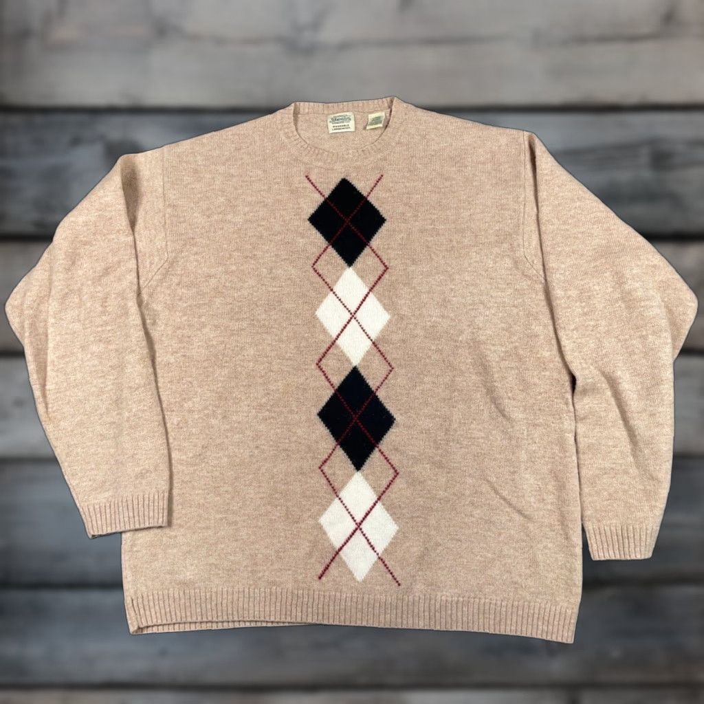 Vintage VINTAGE St. John's Bay Argyle Lambs Wool Sweater Shirt Mens Large Beige Lightweight 90s Preppy Size US L / EU 52-54 / 3 - 1 Thumbnail