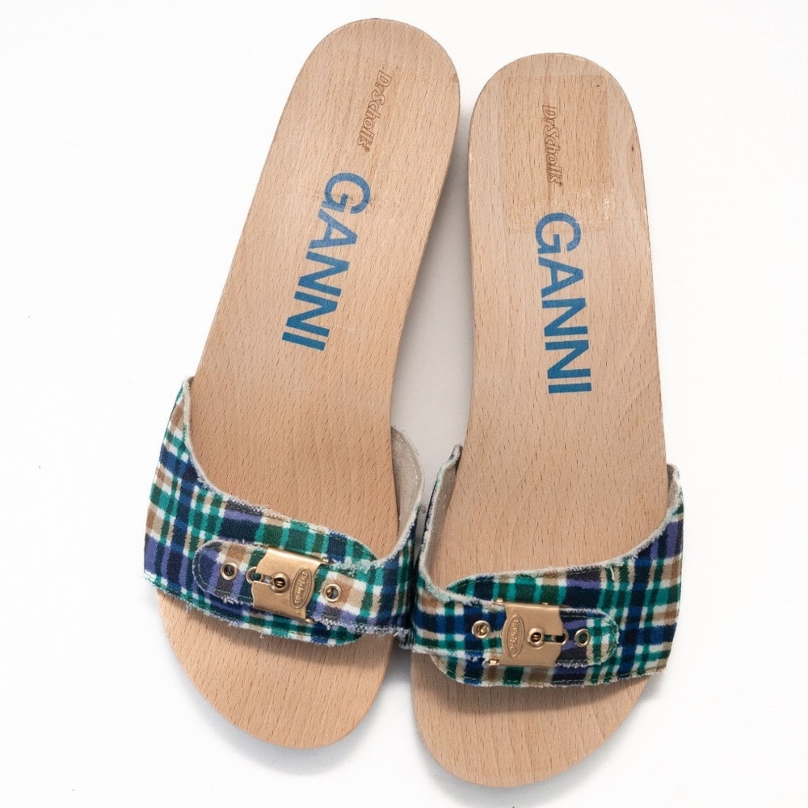 Ganni Ganni X Scholl. Wooden Clogs in Check Blue Iris. Size US 11 / IT 41 - 3 Thumbnail