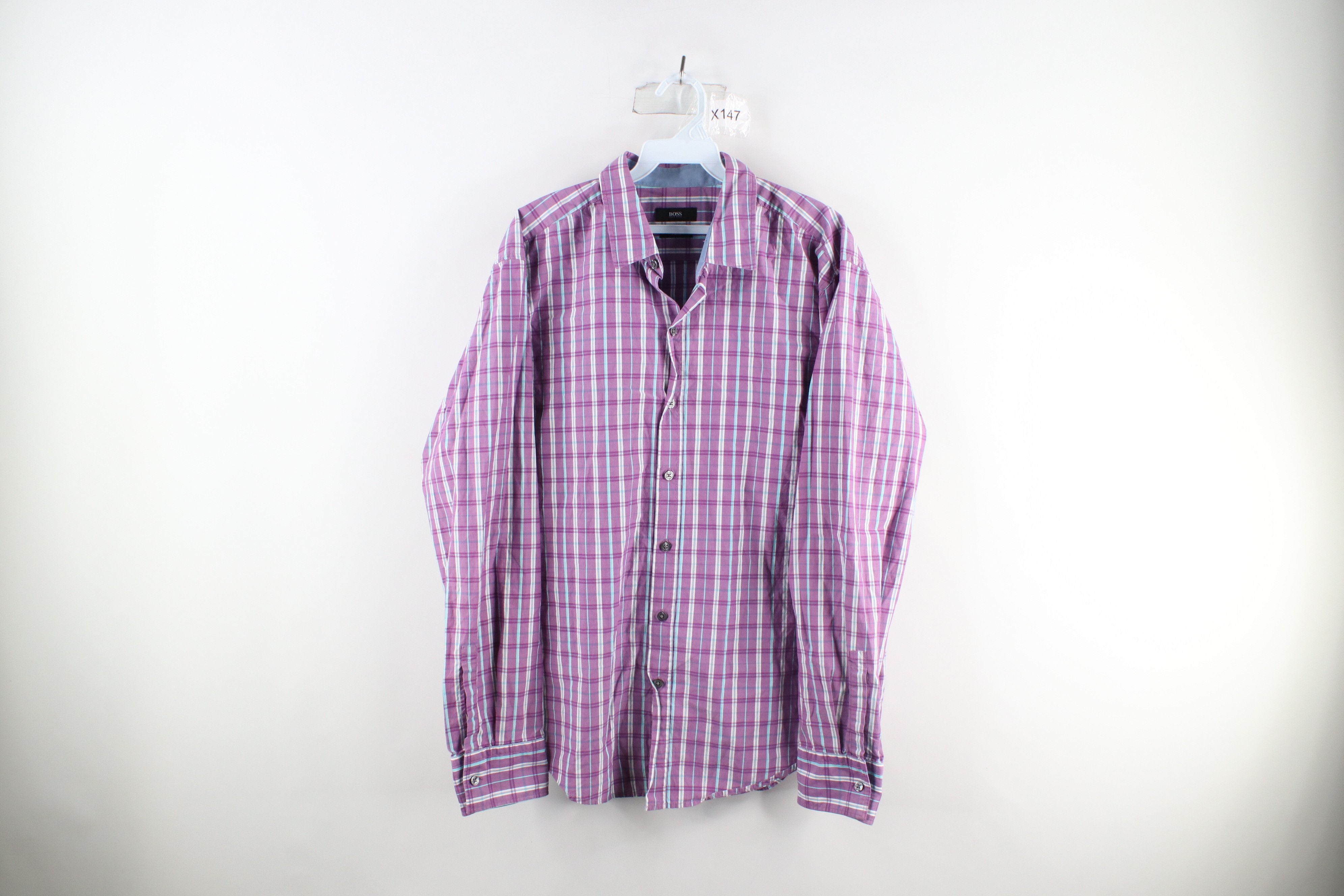 Boss Hugo Boss Regular Fit Purple Check Button Up Shirt Size cheapest