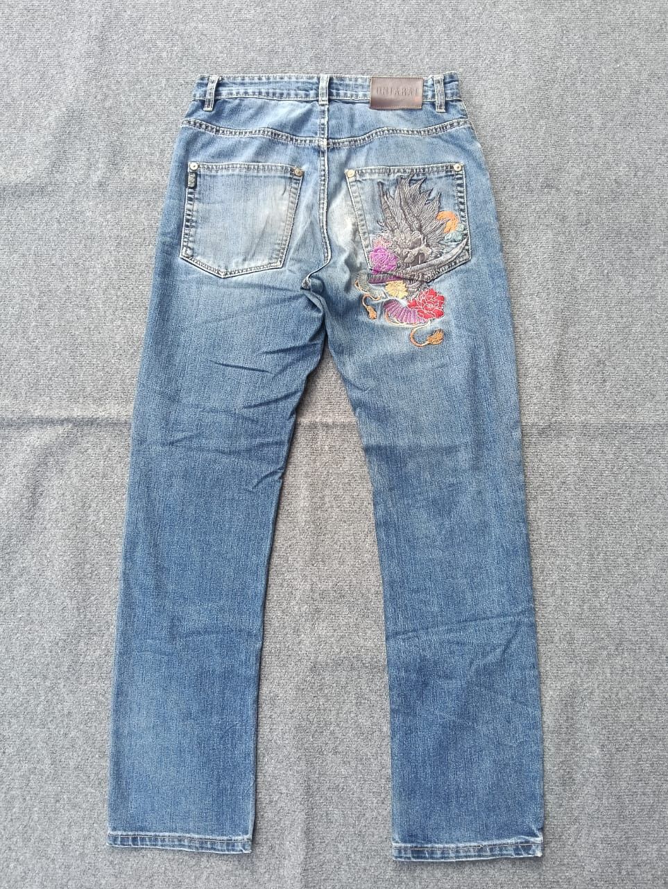 Japanese Brand Oniarai Embroidered Dragon Graphic Jeans – Vintage Wash Size US 30 / EU 46 - 1 Thumbnail