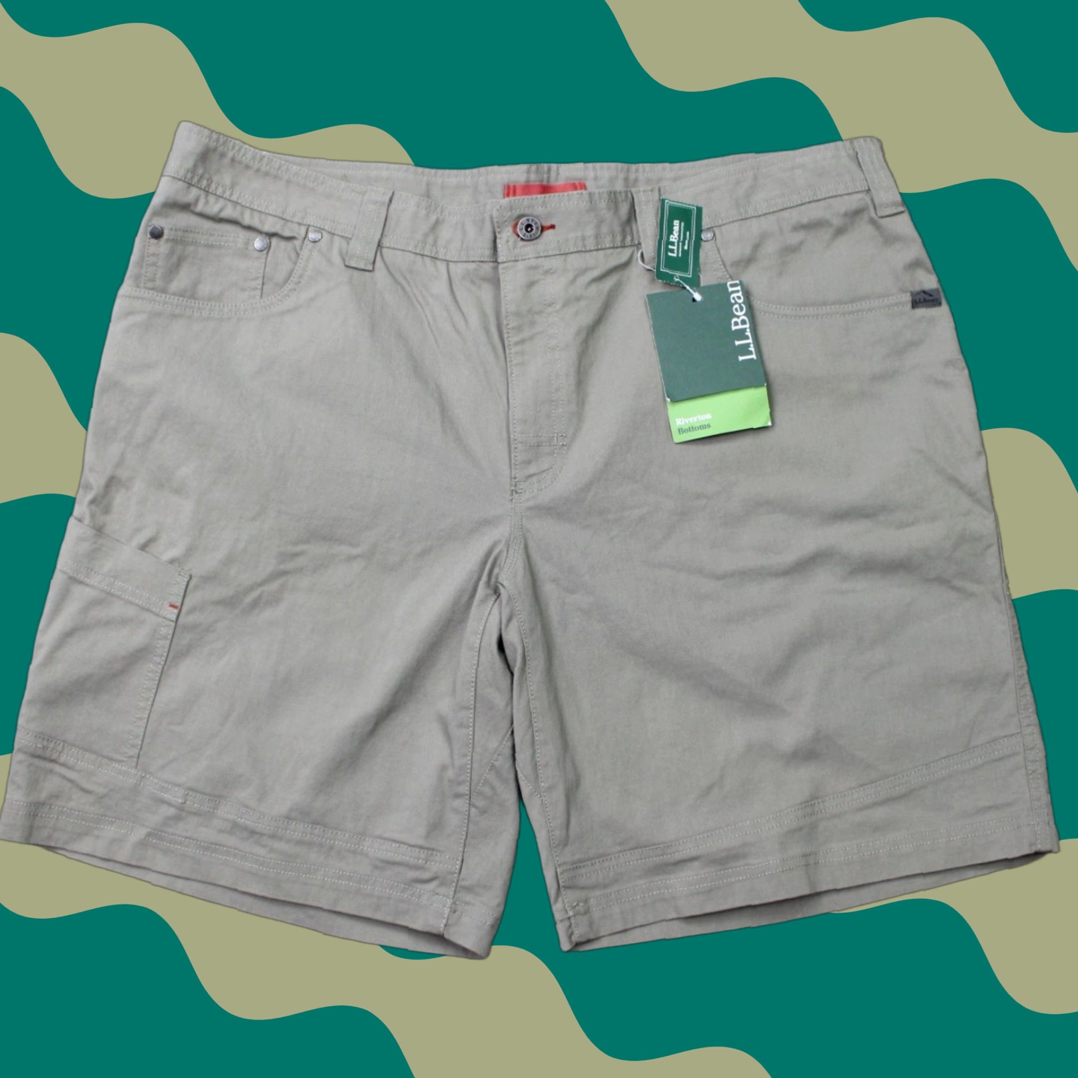 Vintage L.L. Bean Riverton Shorts Mens 42 Beige Cargo Pocket Stretch Inseam 10" NWT Cotton Nylon Cotton Blend Canvas (Cargo) Pants Regular Mens Size US 42 / EU 58 - 1 Thumbnail