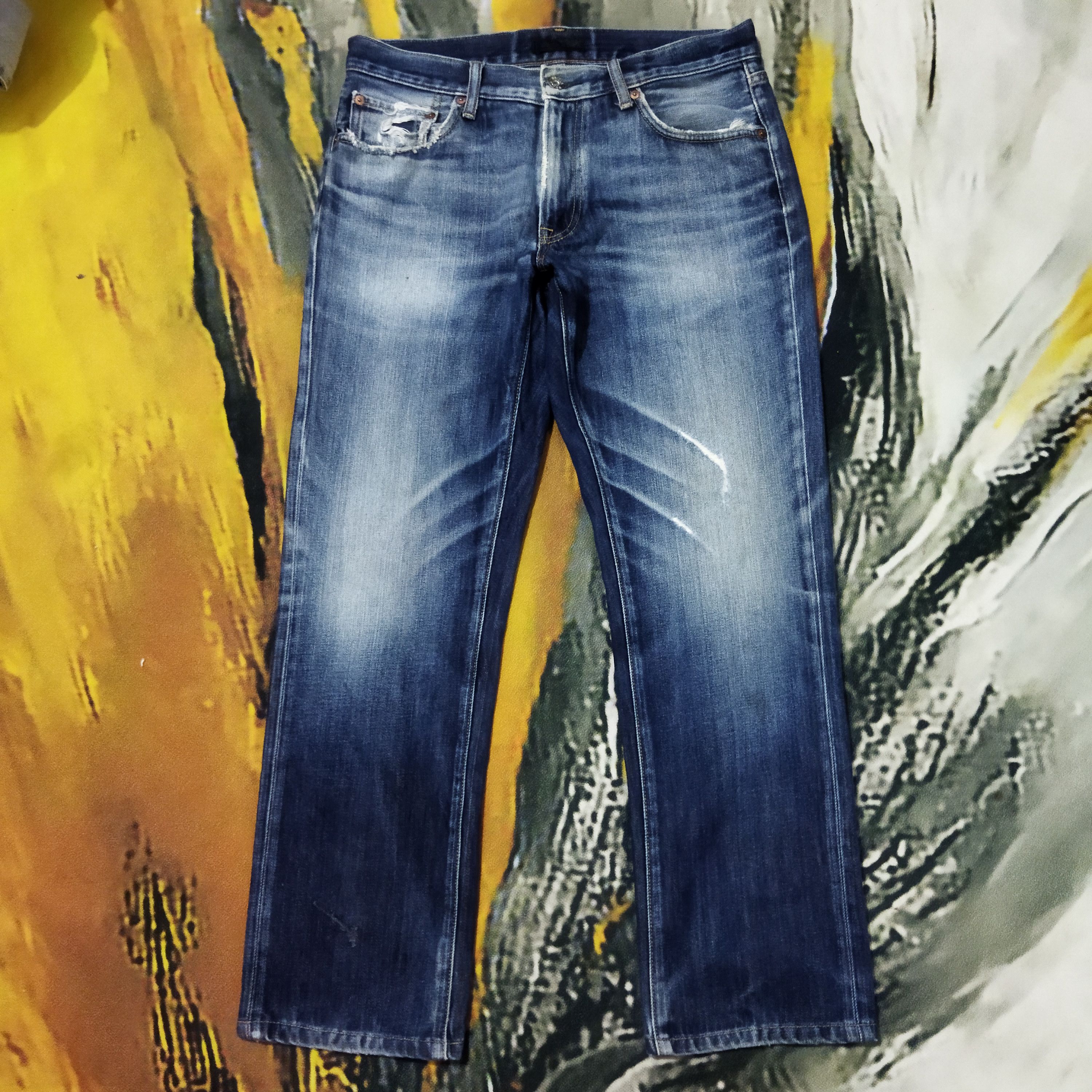 image of Vintage Japanese Distressed Blue Jeans Pants, Men's (Size 33)