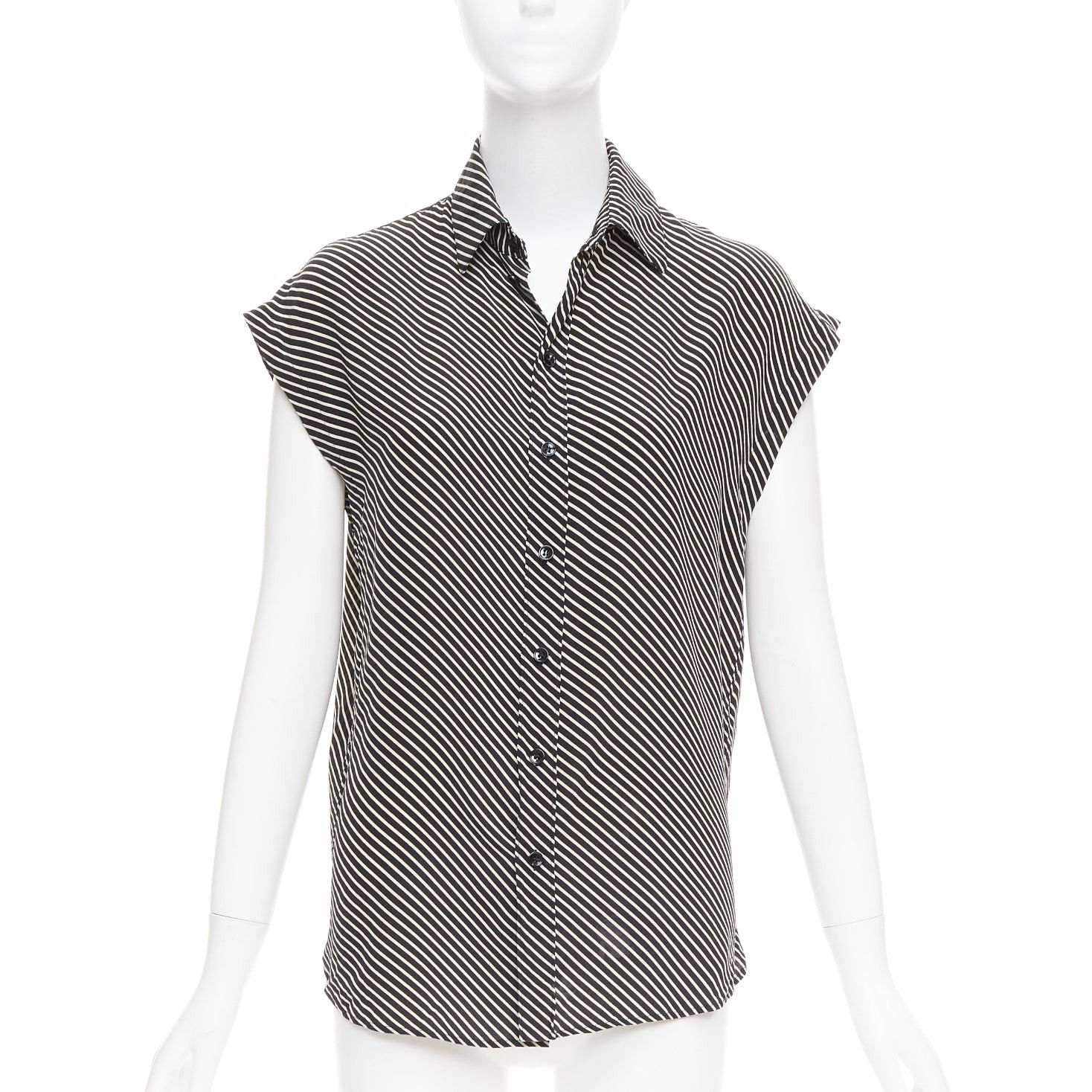 Saint Laurent Paris SAINT LAURENT 2015 100% silk diagonal striped sleeveless blouse FR34 XS Size XS / US 0-2 / IT 36-38 - 1 Thumbnail