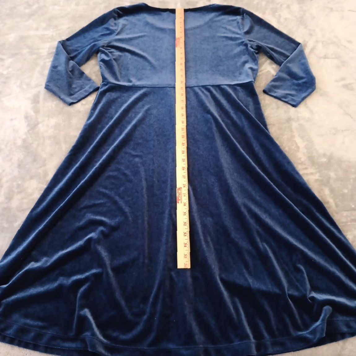 Lands' End Lands' End Dress Large Blue Velvet Fit & Flare 3/4 Sleeve Midi Pullover Women's L Blue Velvet Midi Dress Pullover Size L / US 10 / IT 46 - 5 Thumbnail