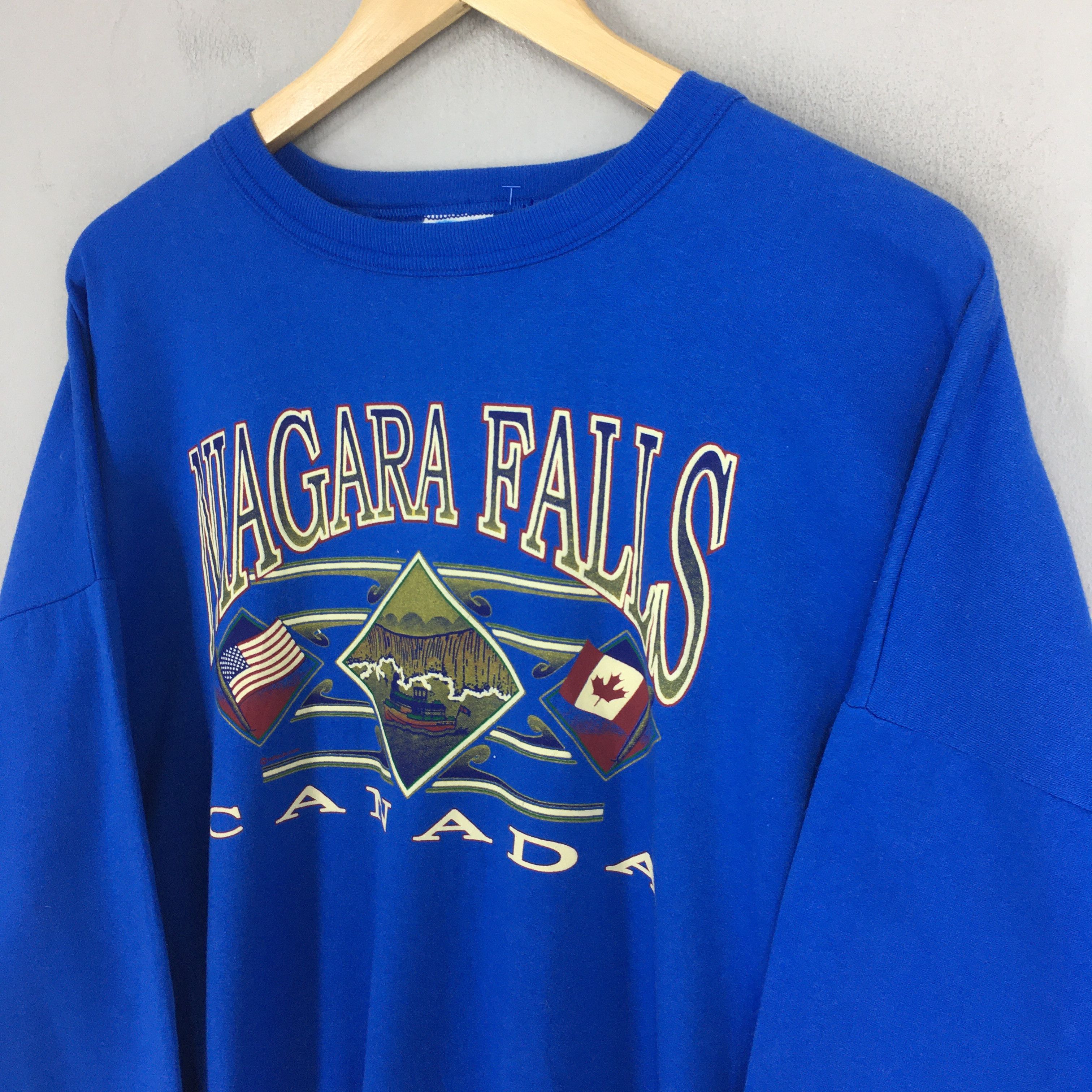 Vintage Vintage 90's Niagara Falls Canada Blue Sweatshirt Large Size US L / EU 52-54 / 3 - 3 Thumbnail