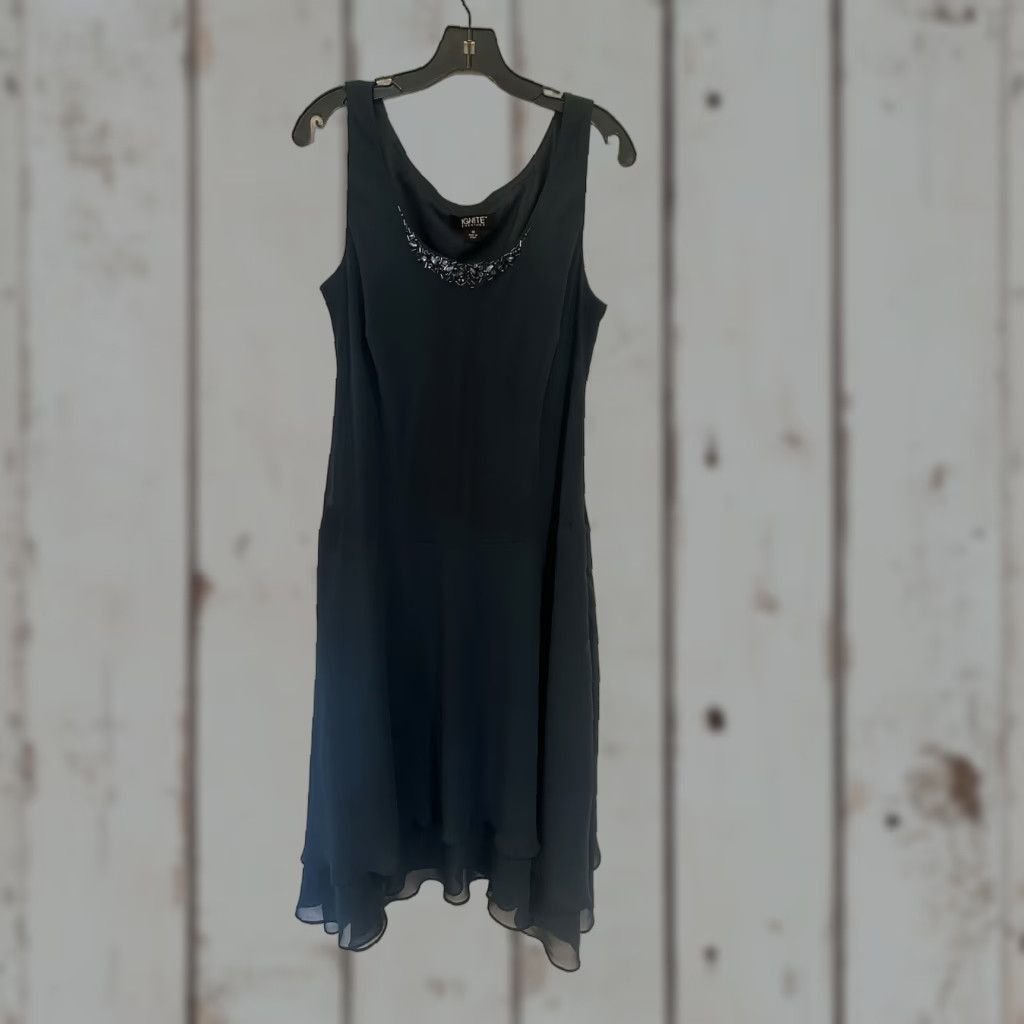 Vintage Ignite Evenings Jacket Dress Sequin Shoulder Scoop Neck Tiered 2-Piece Midi Dress sz 14 Blue Womens Size XL / US 12-14 / IT 48-50 - 1 Thumbnail