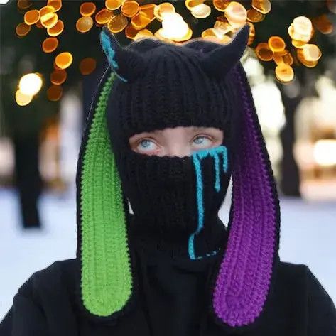 🔥Knitted Distressed Balaclava Face Mask cap hat y2k