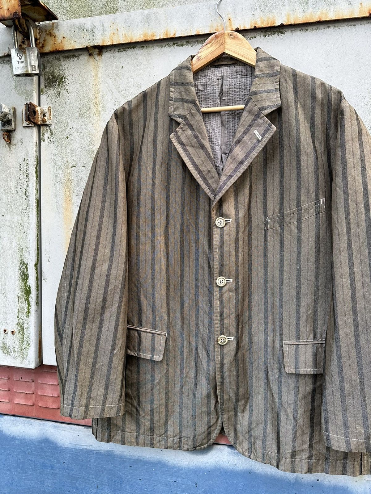 Comme des Garcons 👹AD1998 Comme Des Garcons Homme Plus Striped Jacket Size US L / EU 52-54 / 3 - 6 Thumbnail