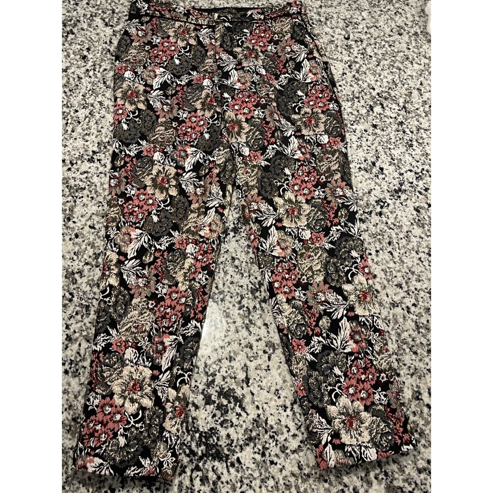 Vintage Anthropologie Maeve Jacquard Metallic Floral Slim Pants Trousers Size 4 Size 27" / US 4 / IT 40 - 3 Thumbnail