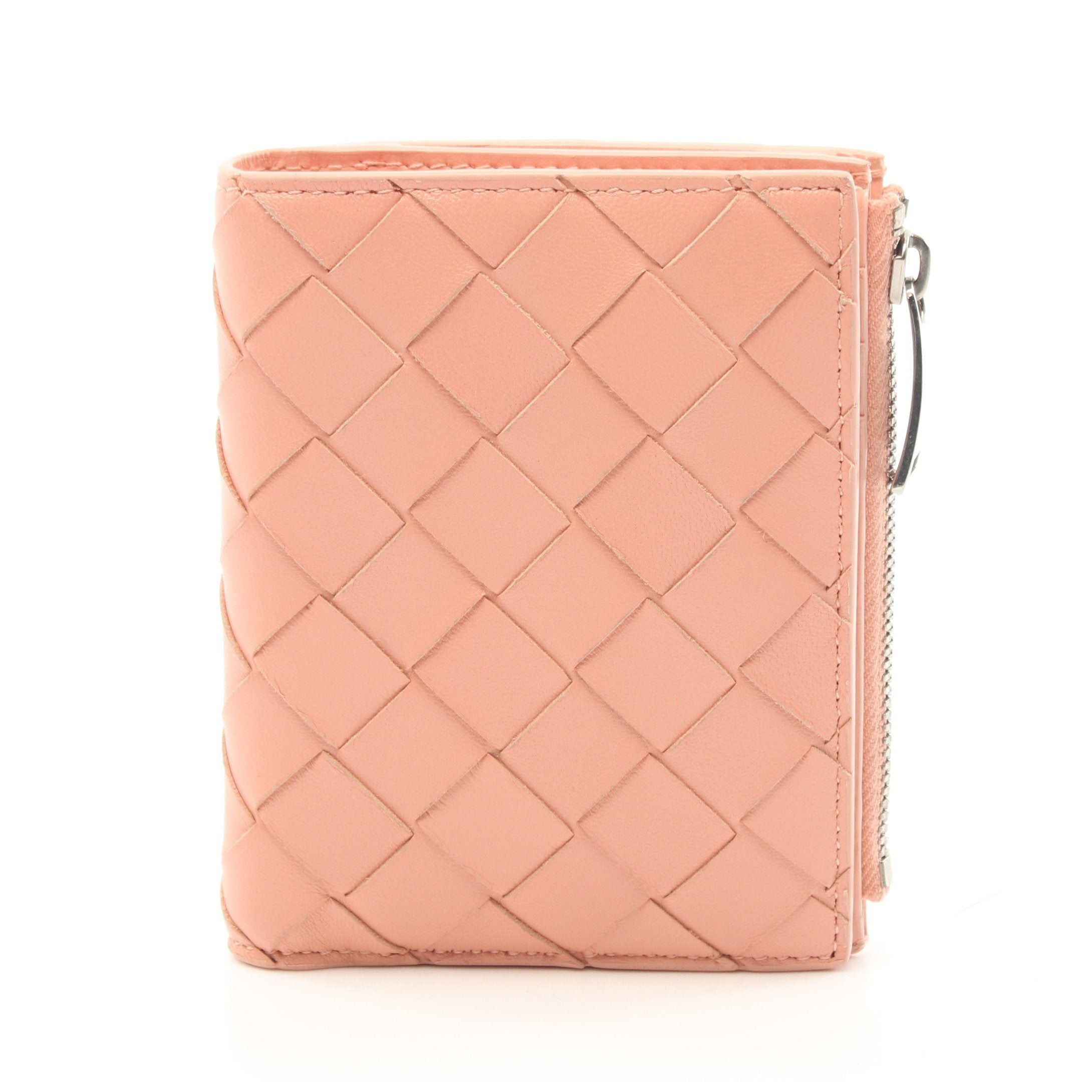 image of Bottega Veneta Intrecciato Bi-Fold Wallet Leather Coral Pink, Women's