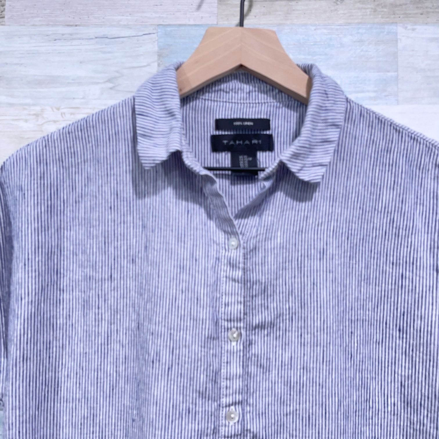 Elie Tahari Tahari Linen Short Sleeve Shirt Dress Blue White Stripe XS Size XS / US 0-2 / IT 36-38 - 2 Thumbnail