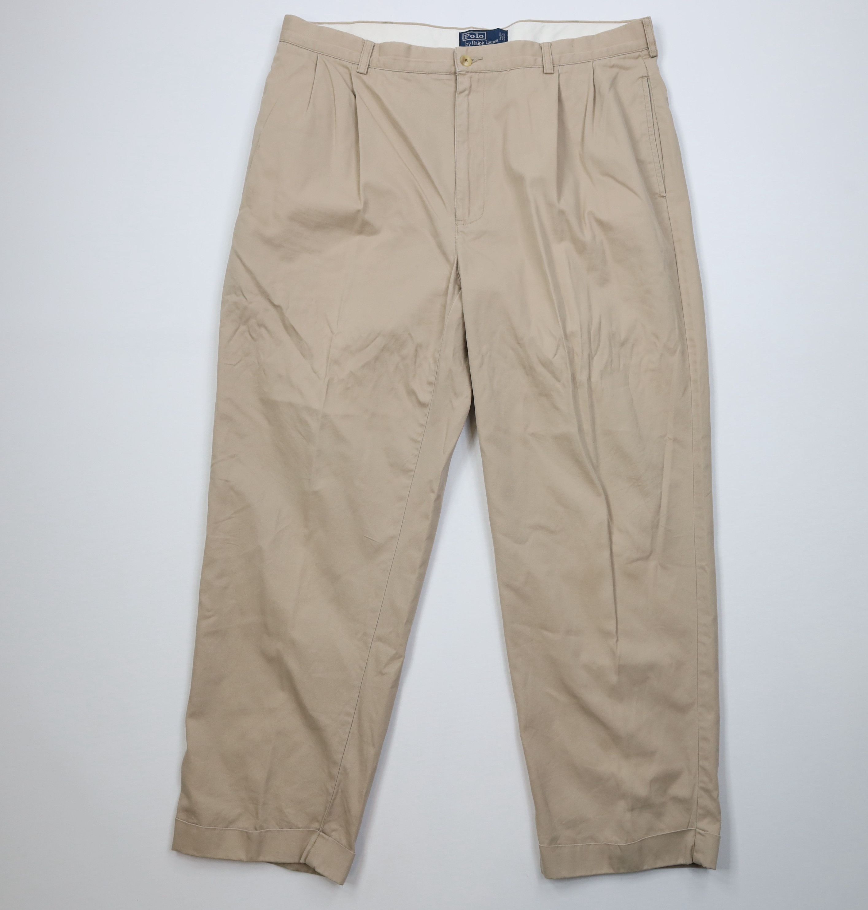 Polo Ralph Lauren Vintage 90s Ralph Lauren Wide Leg Chino Pants Beige Cotton Size US 38 / EU 54 - 1 Thumbnail
