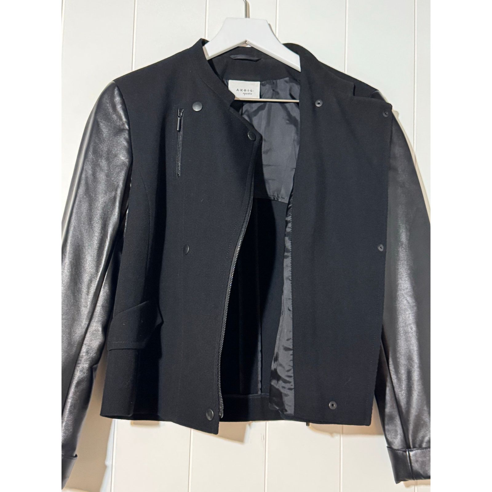 Akris Akris Punto Wool Leather Moto Jacket Black Lambskin Sleeve 6 Size M / US 6-8 / IT 42-44 - 3 Thumbnail