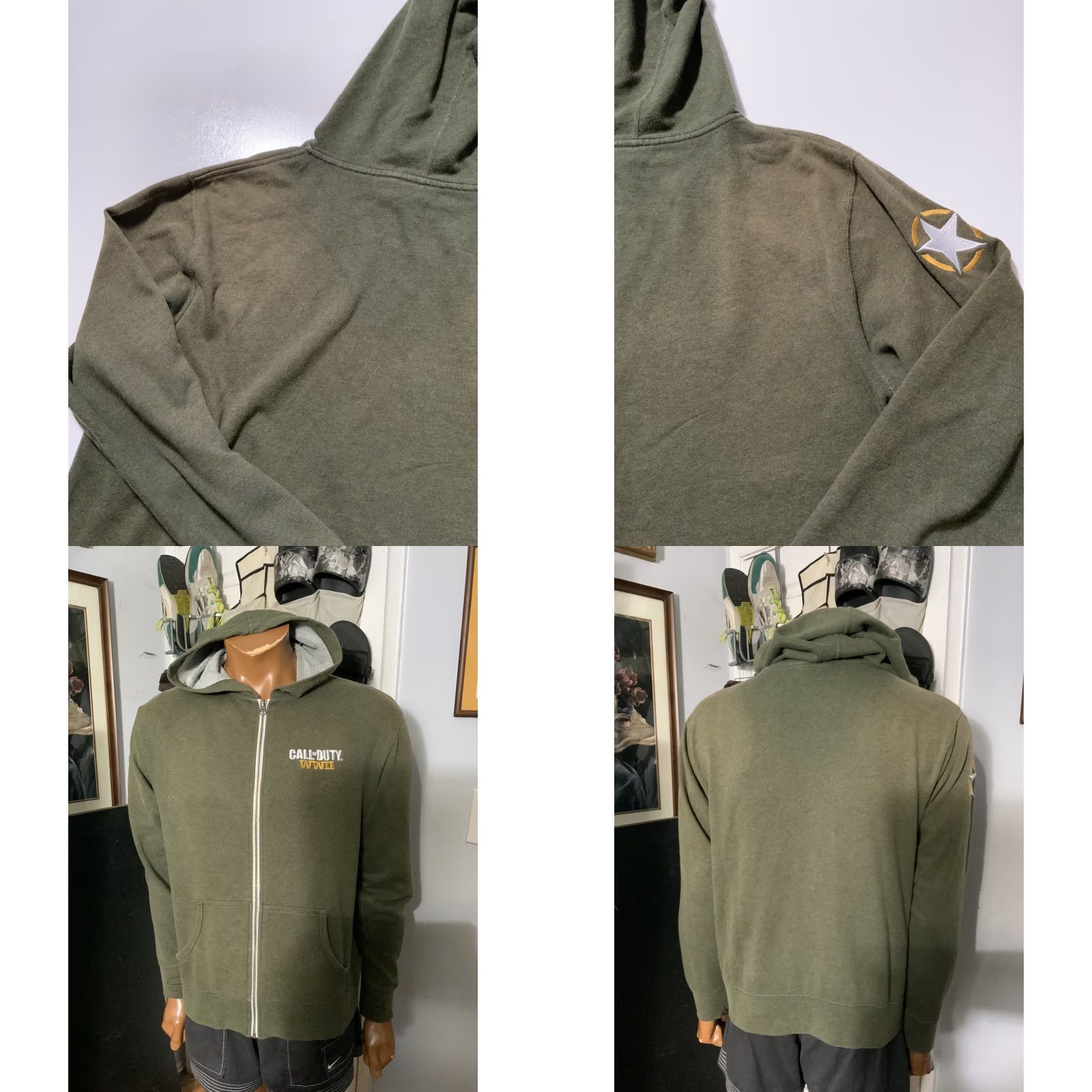 Vintage Call Of Duty WWII World War 2 Independent Trading Olive Zip Gaming Hoodie Sz. M Mens Size US M / EU 48-50 / 2 - 9 Thumbnail