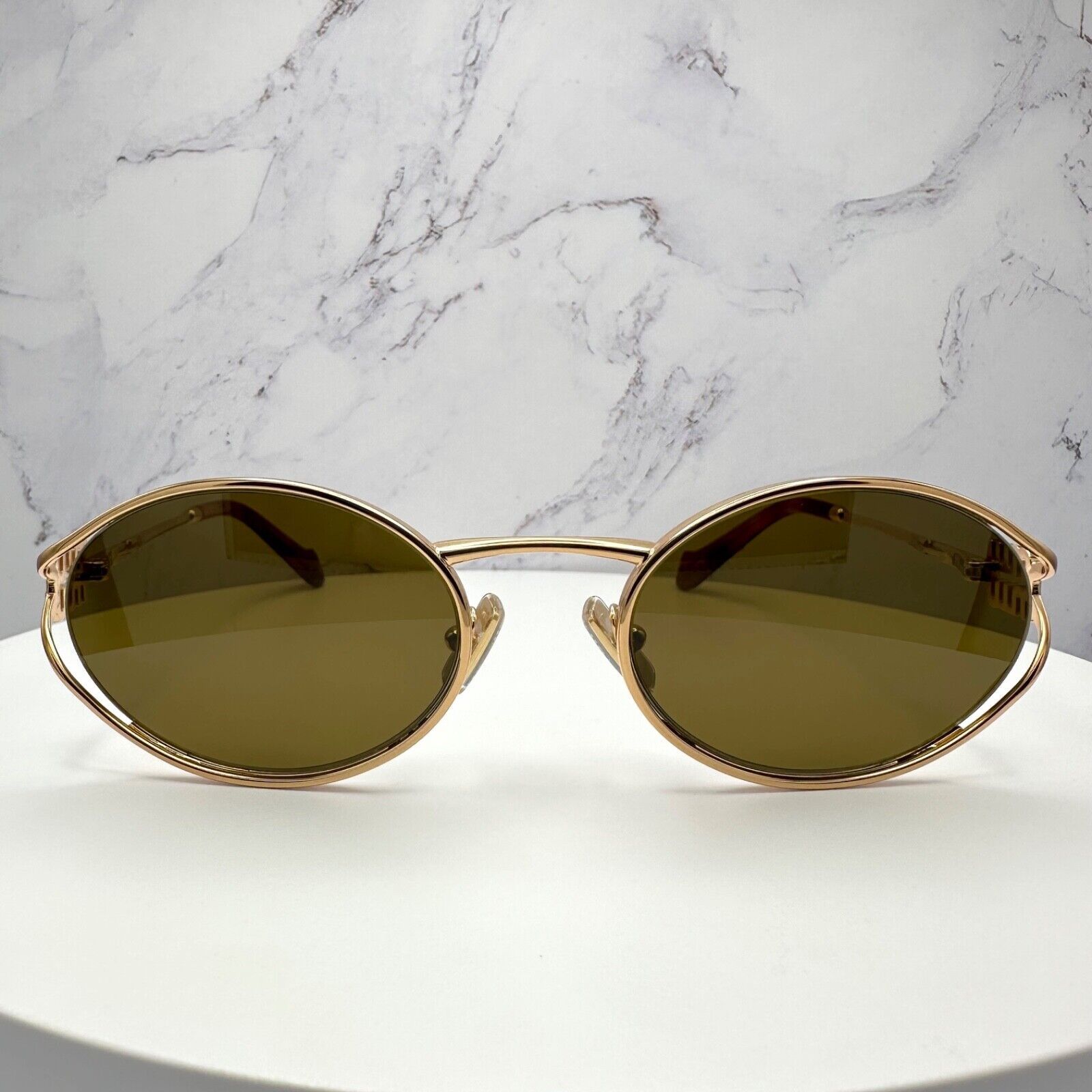 Miu Miu New MIU MIU Sunglasses Gold Oval Skinny Metal Frame Italy Size ONE SIZE - 2 Thumbnail
