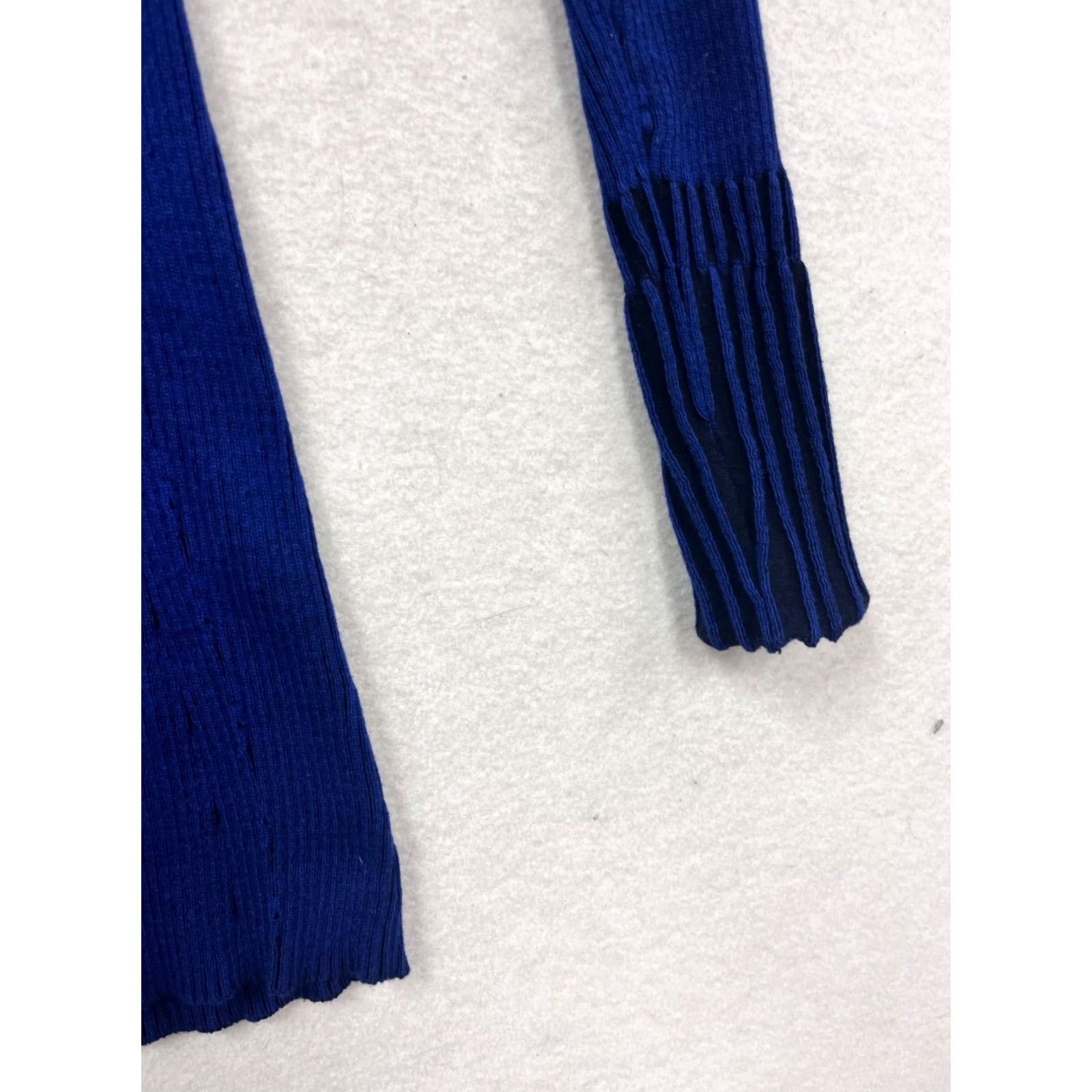 Vintage Cache Blue Ribbed V-Neck Long Sleeve Sweater Dress Womens S Studded Neckline Ribbed Texture Bodycon Short Dress Size S / US 4 / IT 40 - 5 Thumbnail