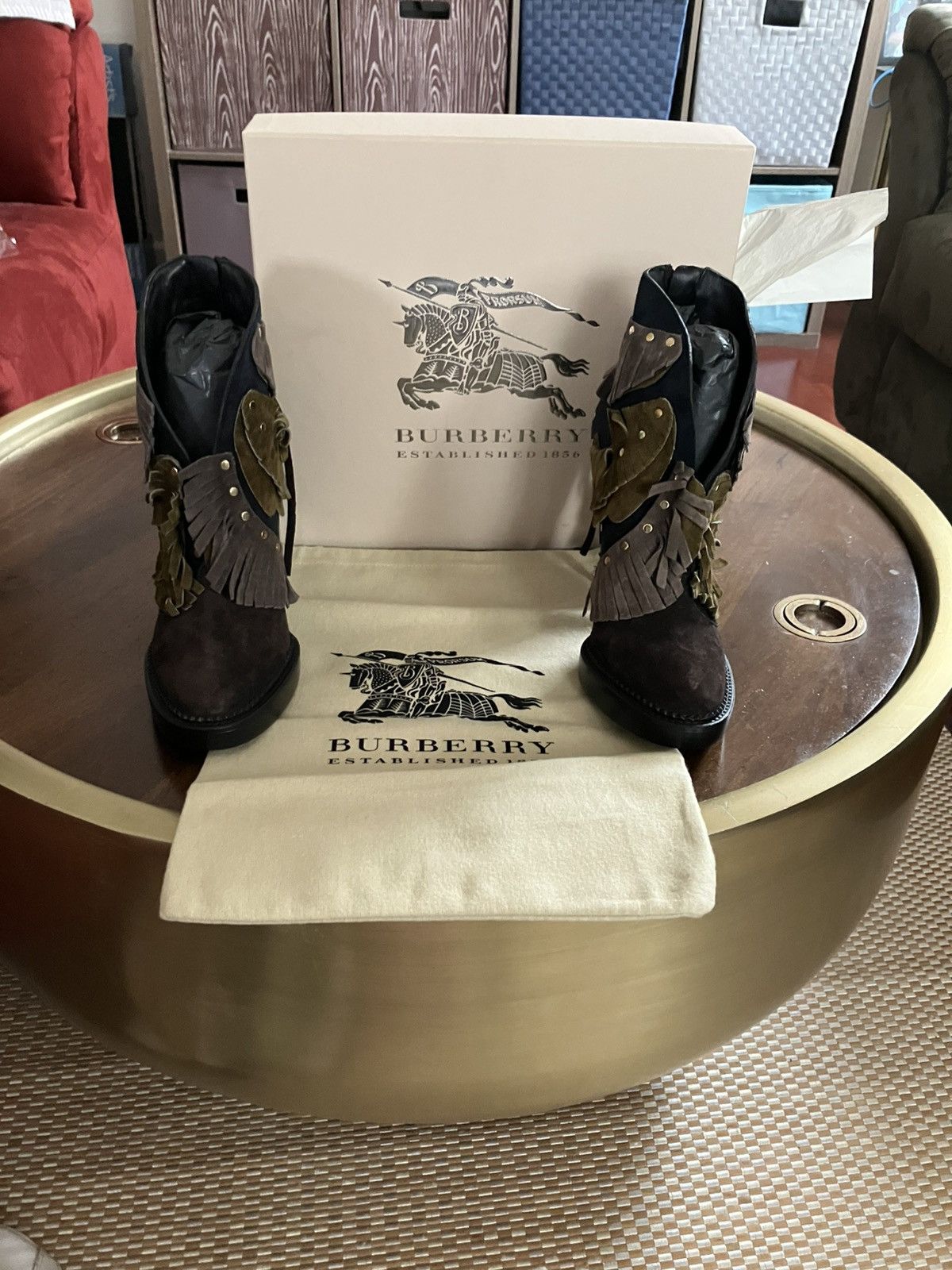 Burberry Burberry Runway Lilybell Suede Leaf V Cut Fringe Studs Boots Size US 7 / IT 37 - 1 Thumbnail