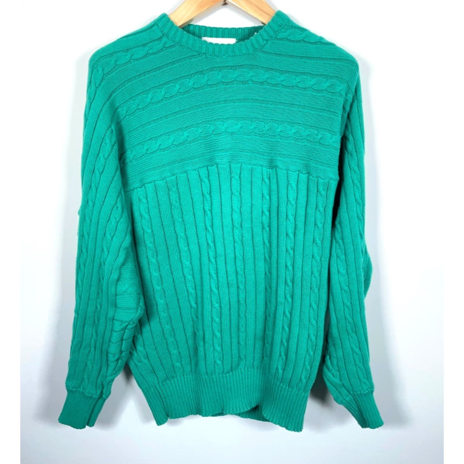 Vintage VINTAGE Damon 90s Cotton Cable Knit Sweater Crewneck Men's Large Green Pullover Casual Classic Preppy Hipster Retro Size US L / EU 52-54 / 3 - 2 Thumbnail