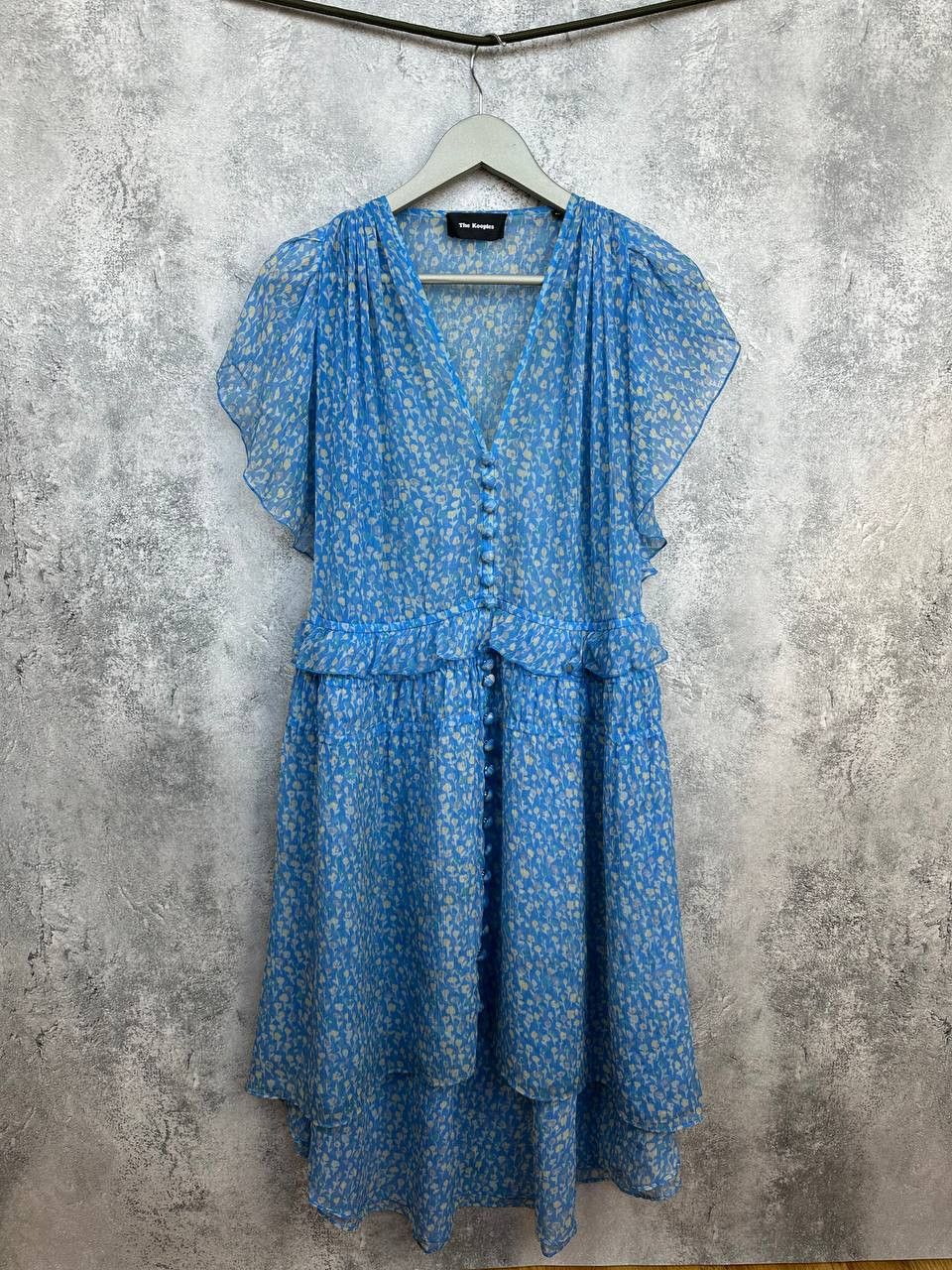 The Kooples THE KOOPLES Blue Lagoon Print Silk Ruffle Muslin Midi Dress Size XS / US 0-2 / IT 36-38 - 2 Thumbnail