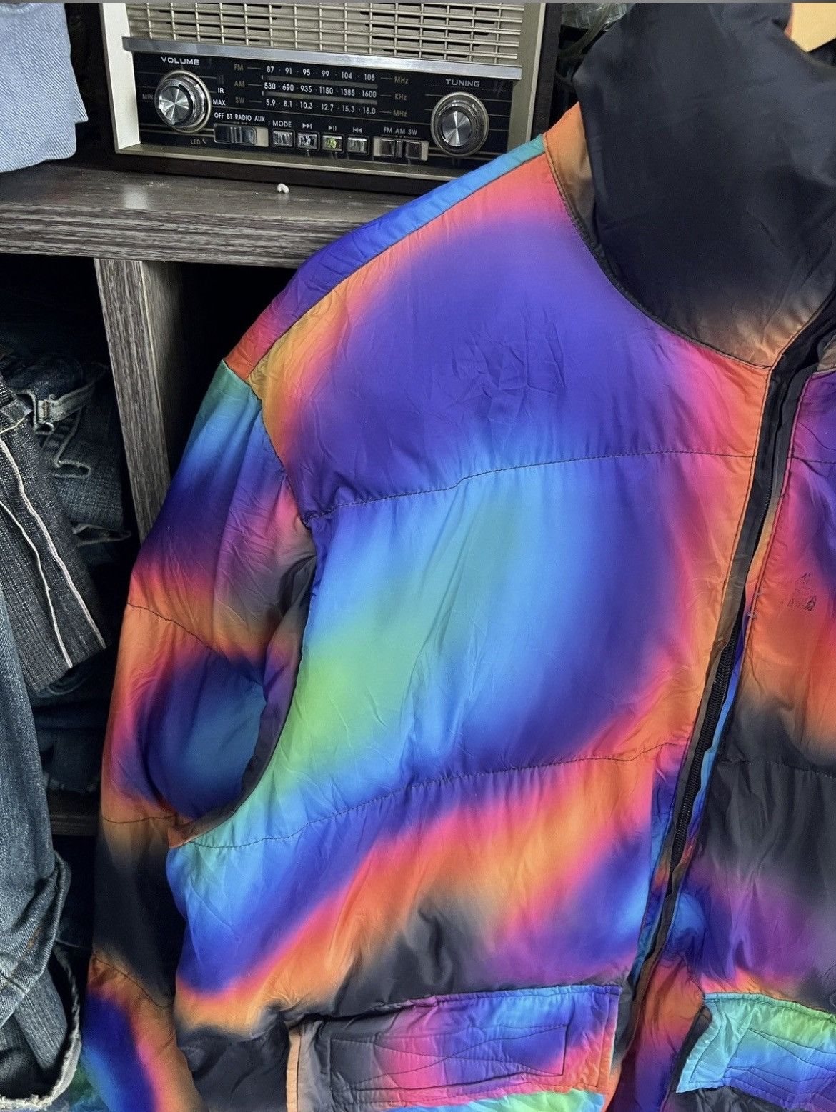 🔥Rare Distressed Converse Multicolor Puffer Jacket