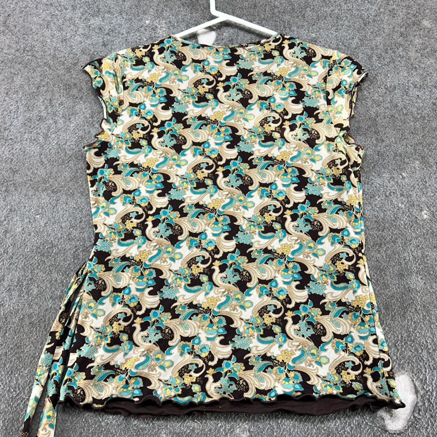 Vintage VINTAGE Junction West Top Womens M Green Brown Floral Paisley Wrap AOP Nylon Y2K Size M / US 6-8 / IT 42-44 - 3 Thumbnail