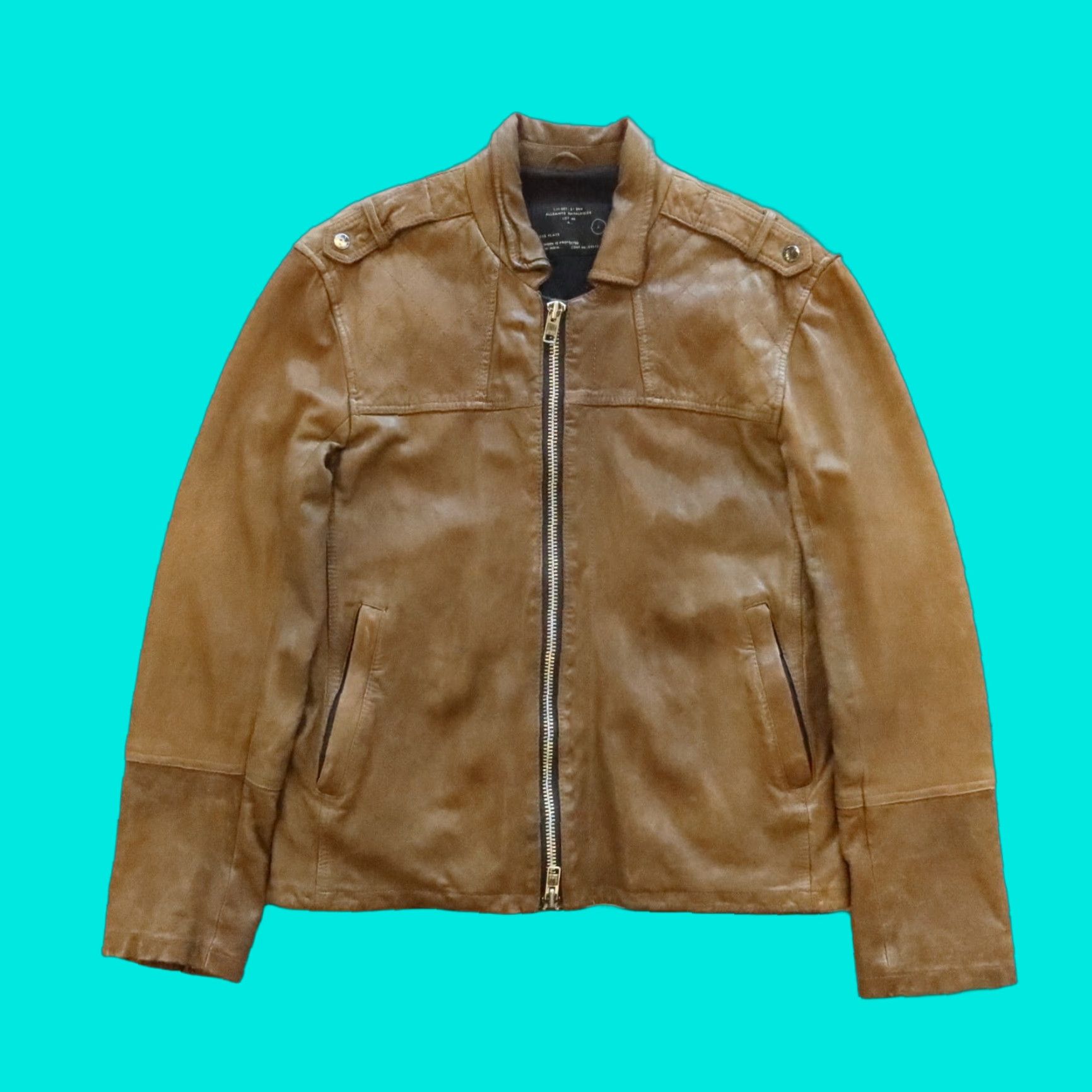 Allsaints All Saints Spitalfields Leather Jacket Men L Brown Motorcycle Jacket Size US L / EU 52-54 / 3 - 1 Thumbnail
