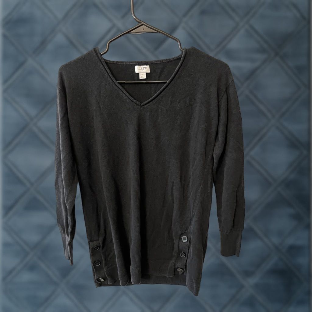 J.Crew VINTAGE J.CREW Women's Tunic Sweater Long Sleeve V-Neck Button Linen Blend Size S Black Classic All Seasons Size S / US 4 / IT 40 - 1 Thumbnail