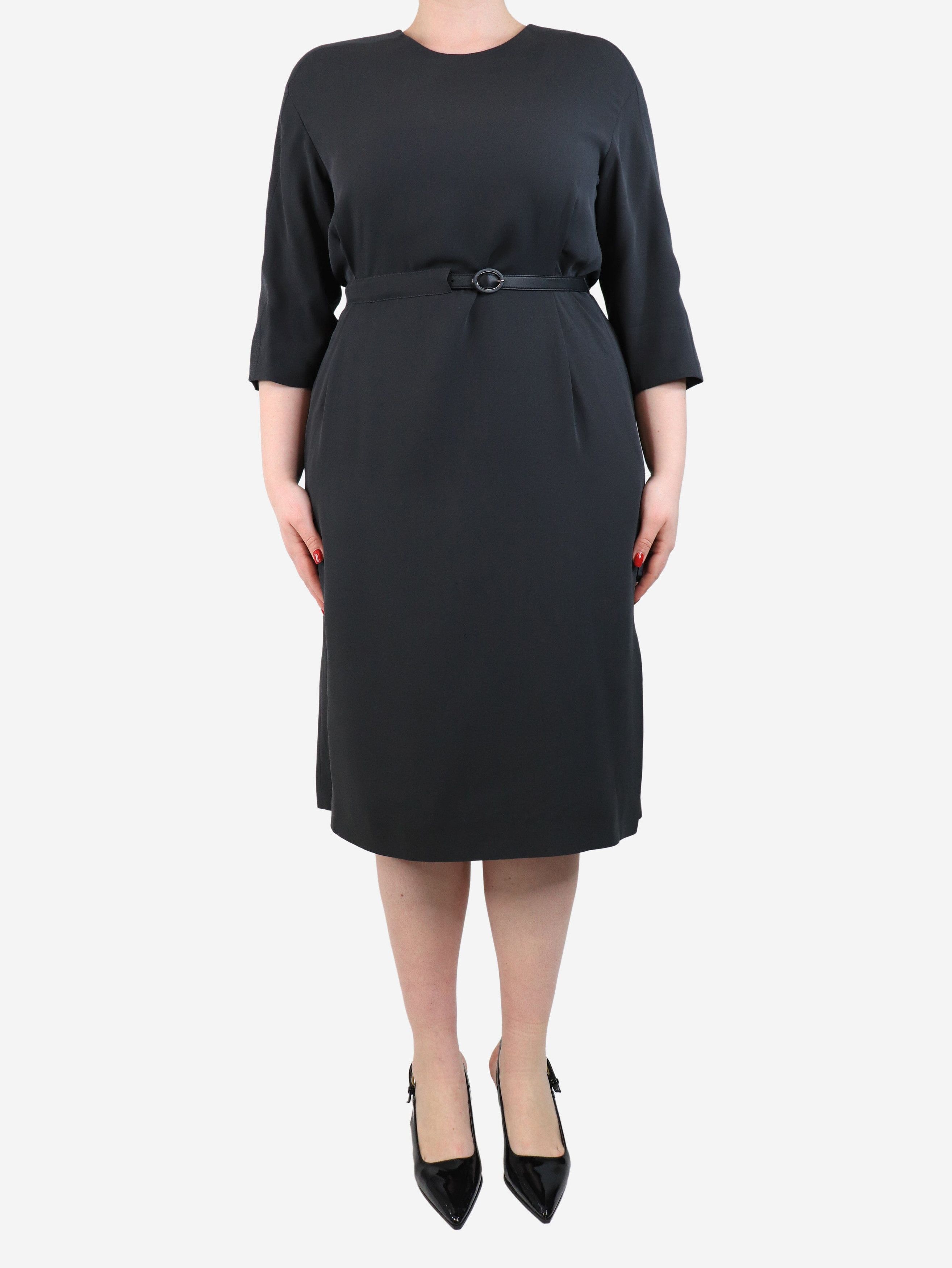 Grey silk belted midi dress - size L