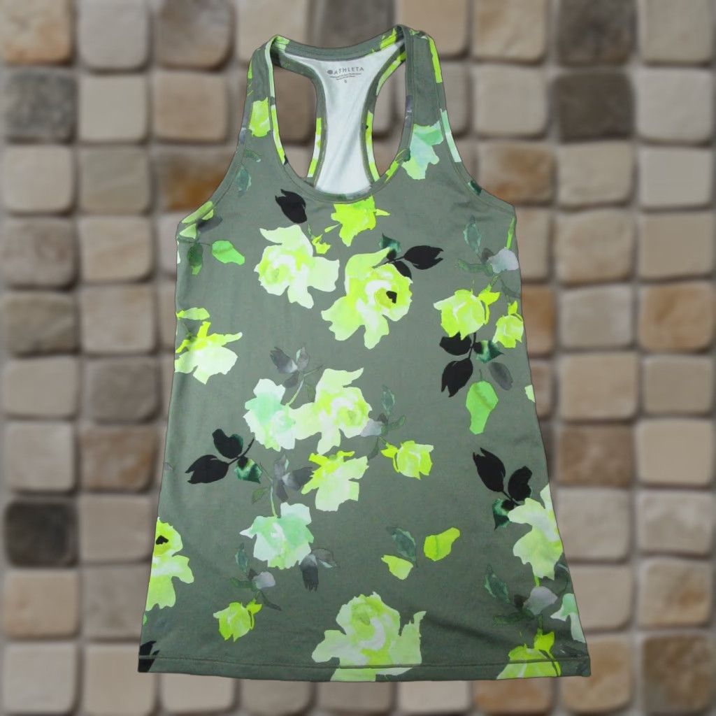 Athleta Athleta Tank Top Womens Small Green Floral Running Pullover Size S / US 4 / IT 40 - 1 Thumbnail