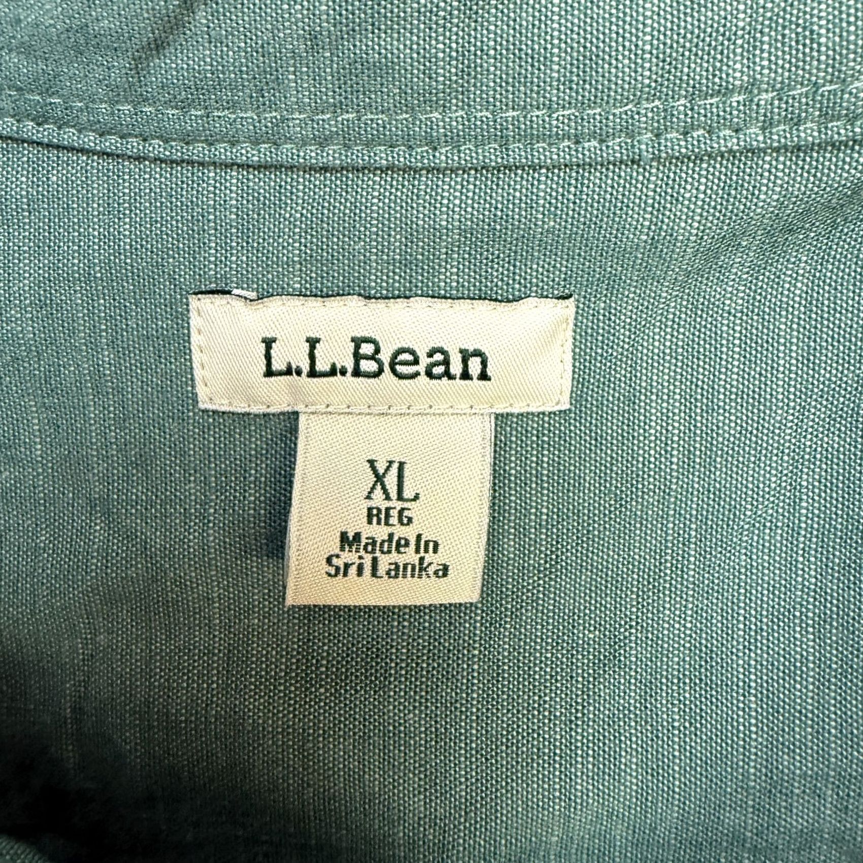 Vintage L.L. Bean Button-Up Shirt Womens XL Green Chambray Cotton Stretch Roll Tab Sleeve Fall Spring Summer Winter Regular Fit Size XL / US 12-14 / IT 48-50 - 4 Thumbnail