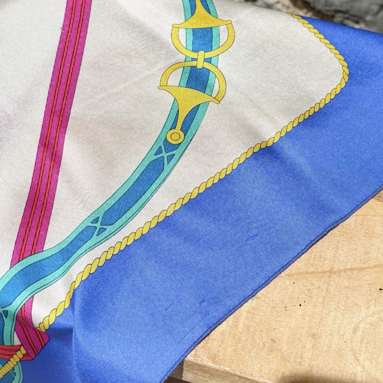 Celine Celine Vintage Ivory Blue Hat Print Silk Square Scarf Size ONE SIZE - 6 Thumbnail