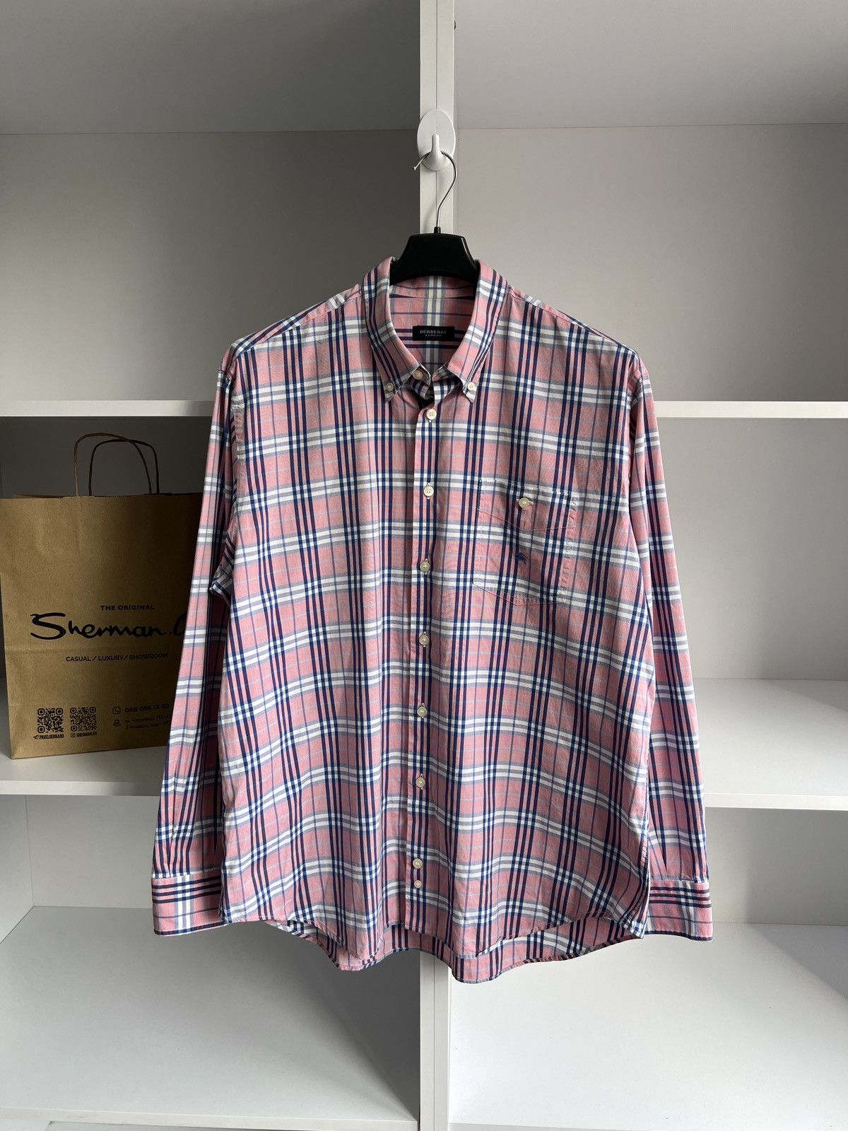 Burberry × Vintage VintageBurberry Check Button-Down Shirt Pink Checked Size US L / EU 52-54 / 3 - 1 Thumbnail