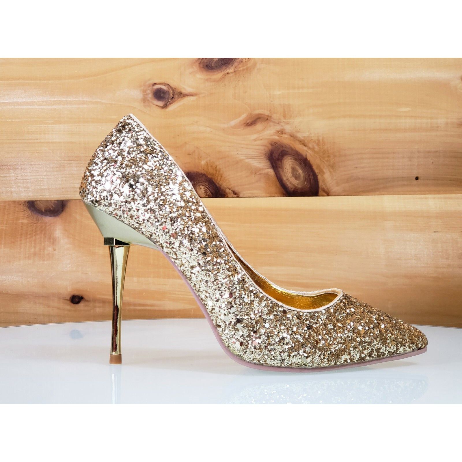 Other Appeal 20G Gold Glitter Pointy Toe 4" Metal High Stiletto He Size US 9 / IT 39 - 4 Thumbnail
