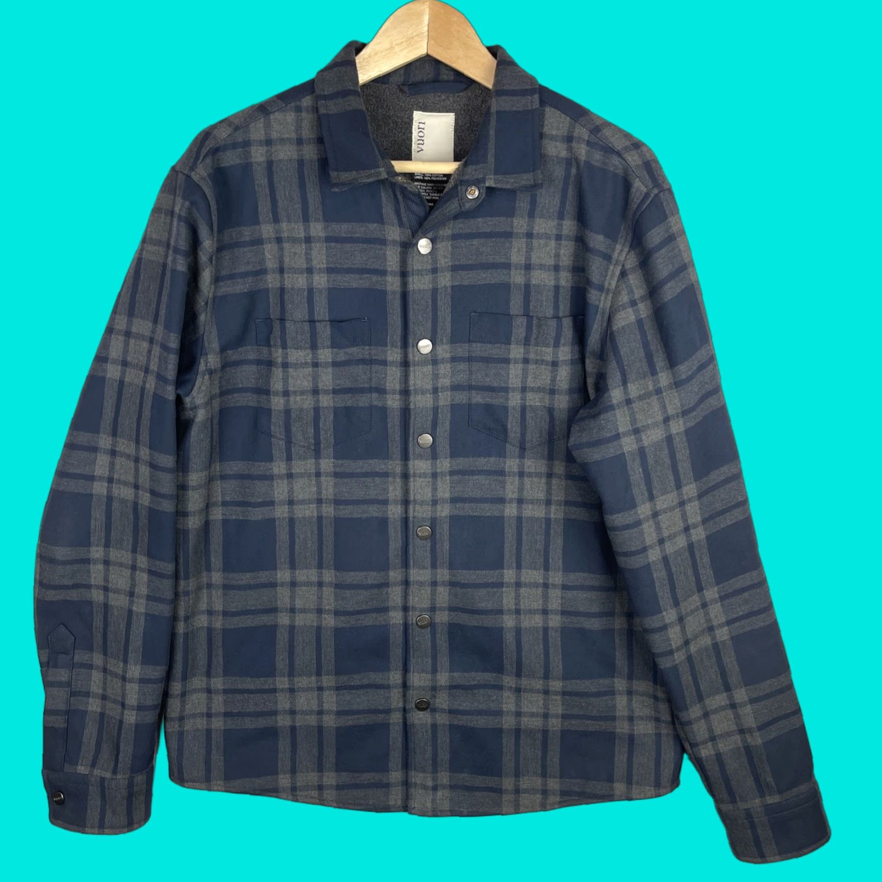 Vuori VINTAGE Vuori Range Jacket Mens Large Blue Plaid Shacket Fleece Lined Snap Size US L / EU 52-54 / 3 - 1 Thumbnail