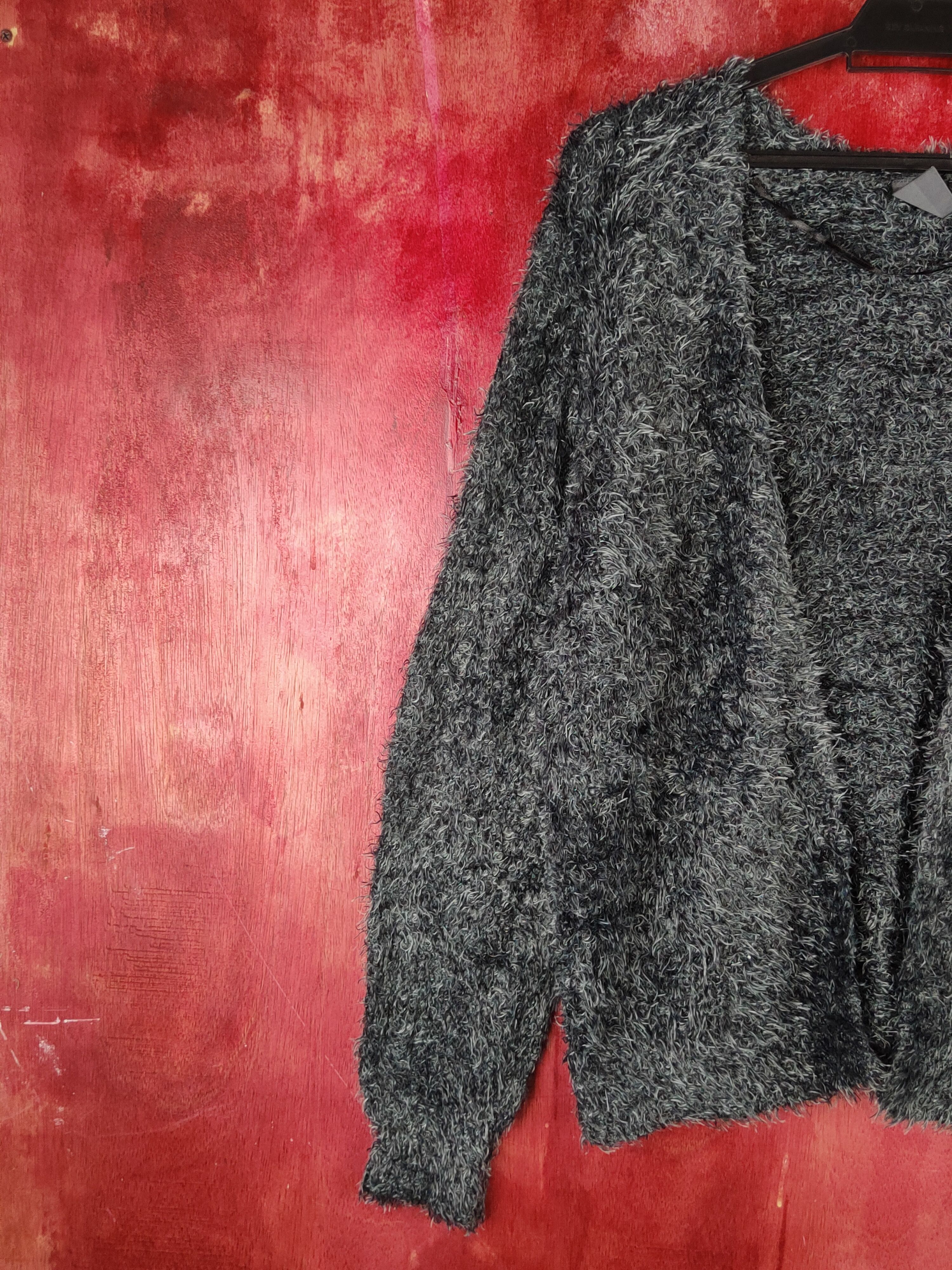 Vintage Dirz Black Shag Shaggy Fur Mohair Knitwear #S1961 Size L / US 10 / IT 46 - 3 Thumbnail