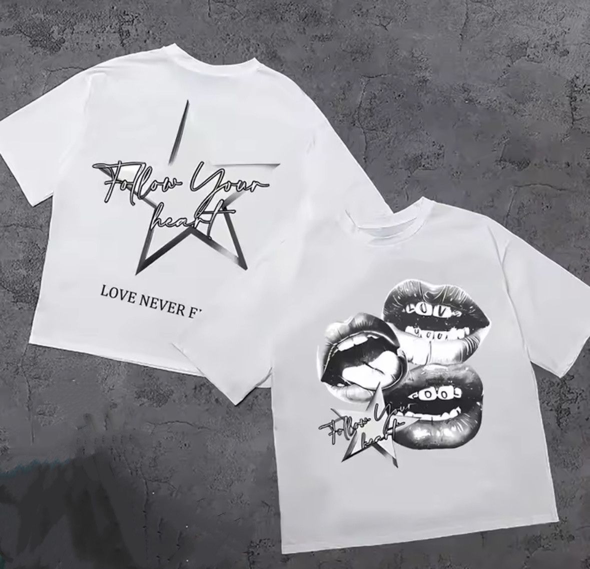 Other Street Y2K Big Lips Follow Your Heart Graphic White T-Shirt Size US L / EU 52-54 / 3 - 2 Thumbnail