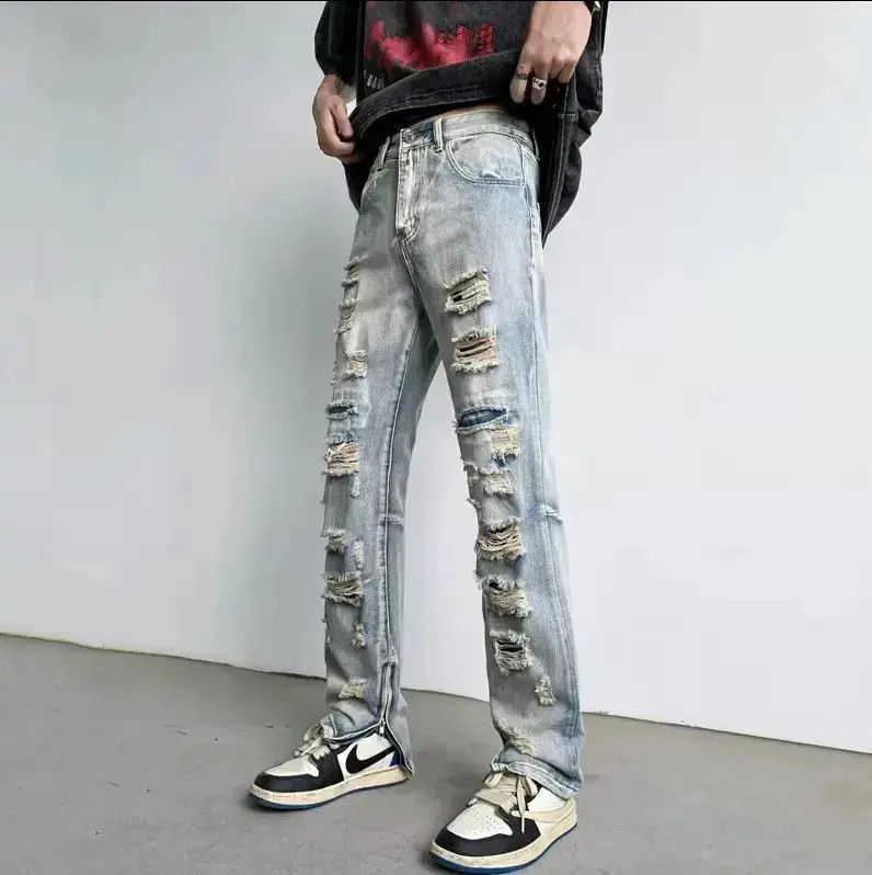 Japanese Brand Straight zipper ripped jeans Size US 30 / EU 46 - 4 Thumbnail