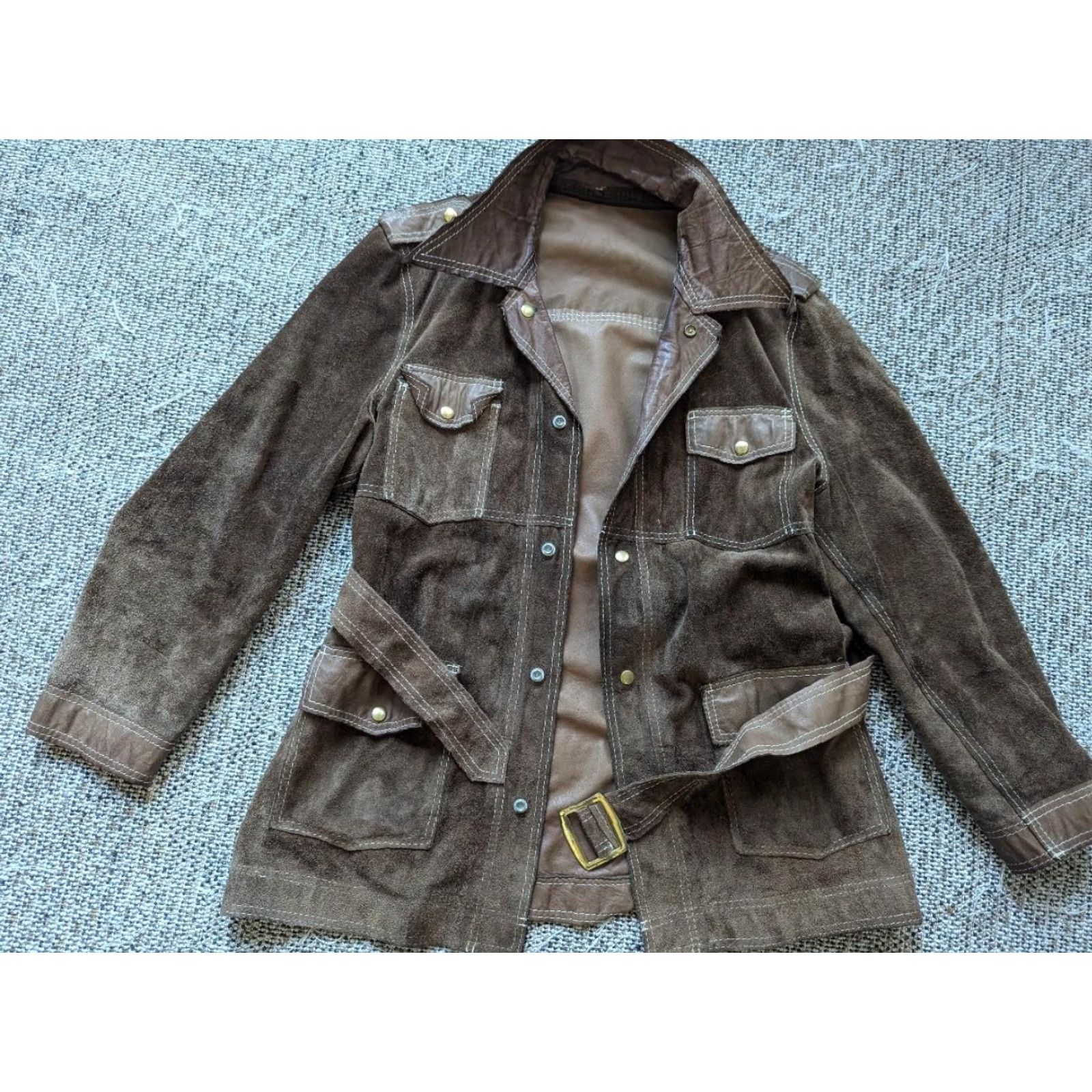Sears VINTAGE SEARS COAT leather split-suede COWHIDE belted western jacket 42 M Brown Mens Size US M / EU 48-50 / 2 - 3 Thumbnail