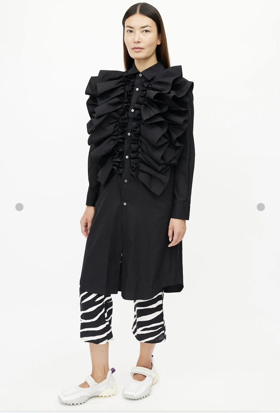 image of Comme Des Garcons Comme Des Garçons Ruffle Shirt Dress in Black, Women's (Size Medium)