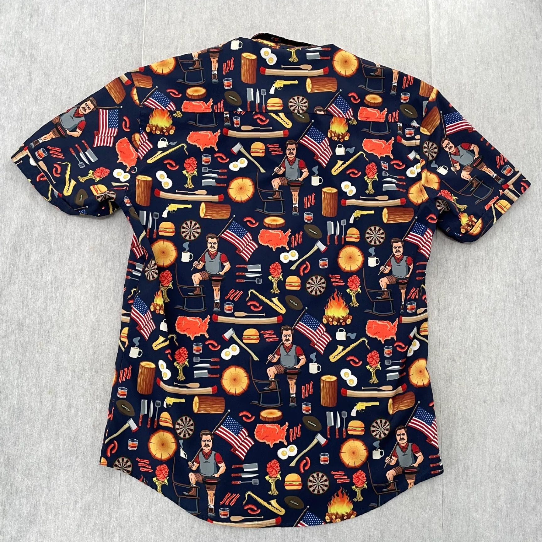 Vintage VINTAGE RSVLTS Shirt City Of Pawnee Ron Swanson All Over Print Cartoon Button-Up Adult Large Blue Mens Size US L / EU 52-54 / 3 - 2 Thumbnail