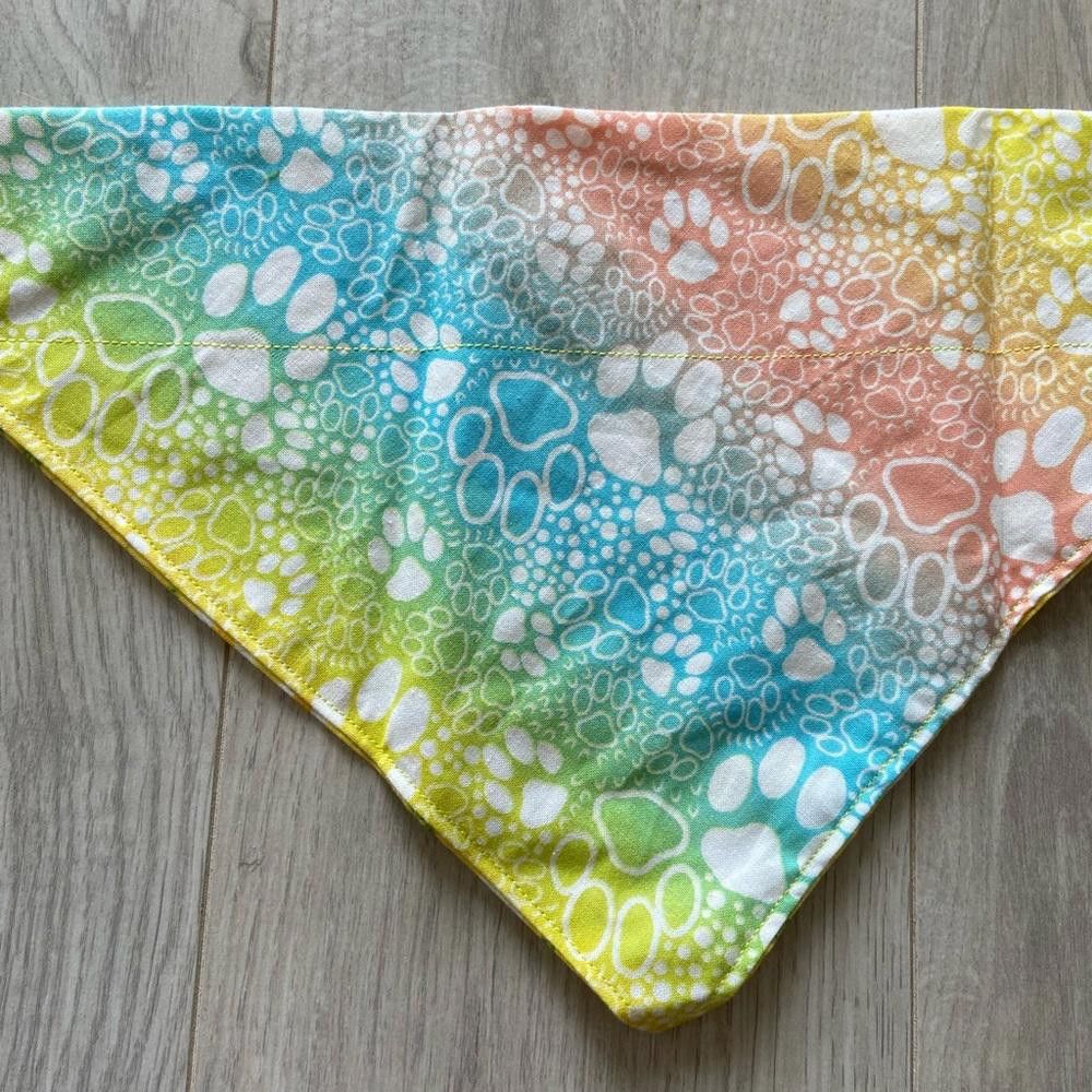 Designer Yellow Floral and Pink Pawprint Dog Bandana Size ONE SIZE - 5 Thumbnail