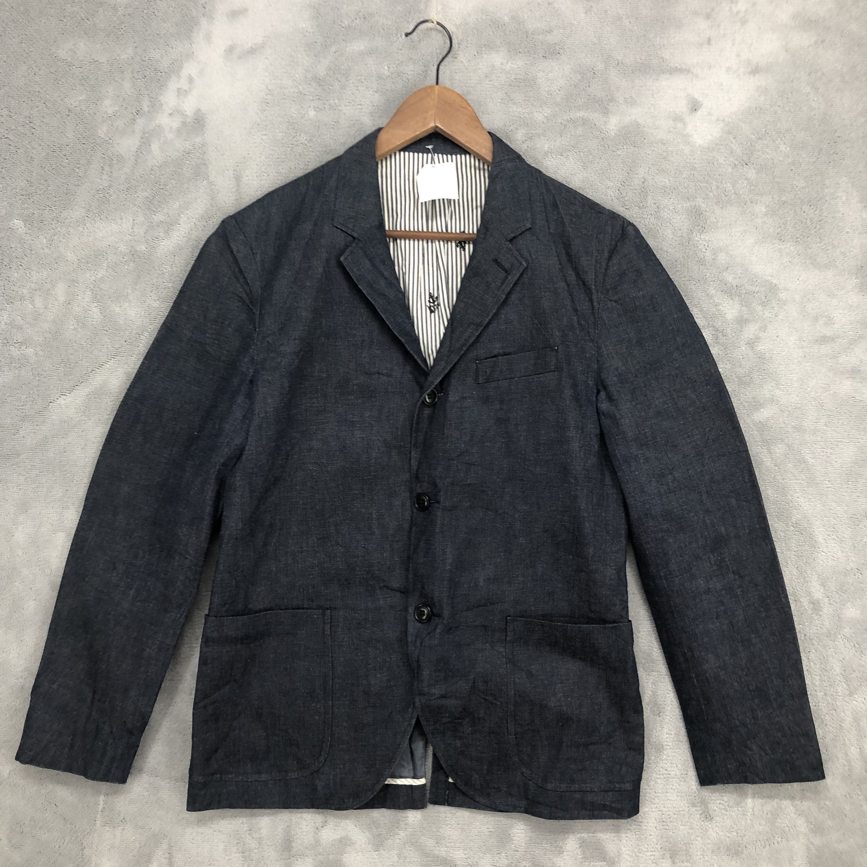 image of Denim Jacket Japanese Blue Denim Blazer For Men (Size Medium)