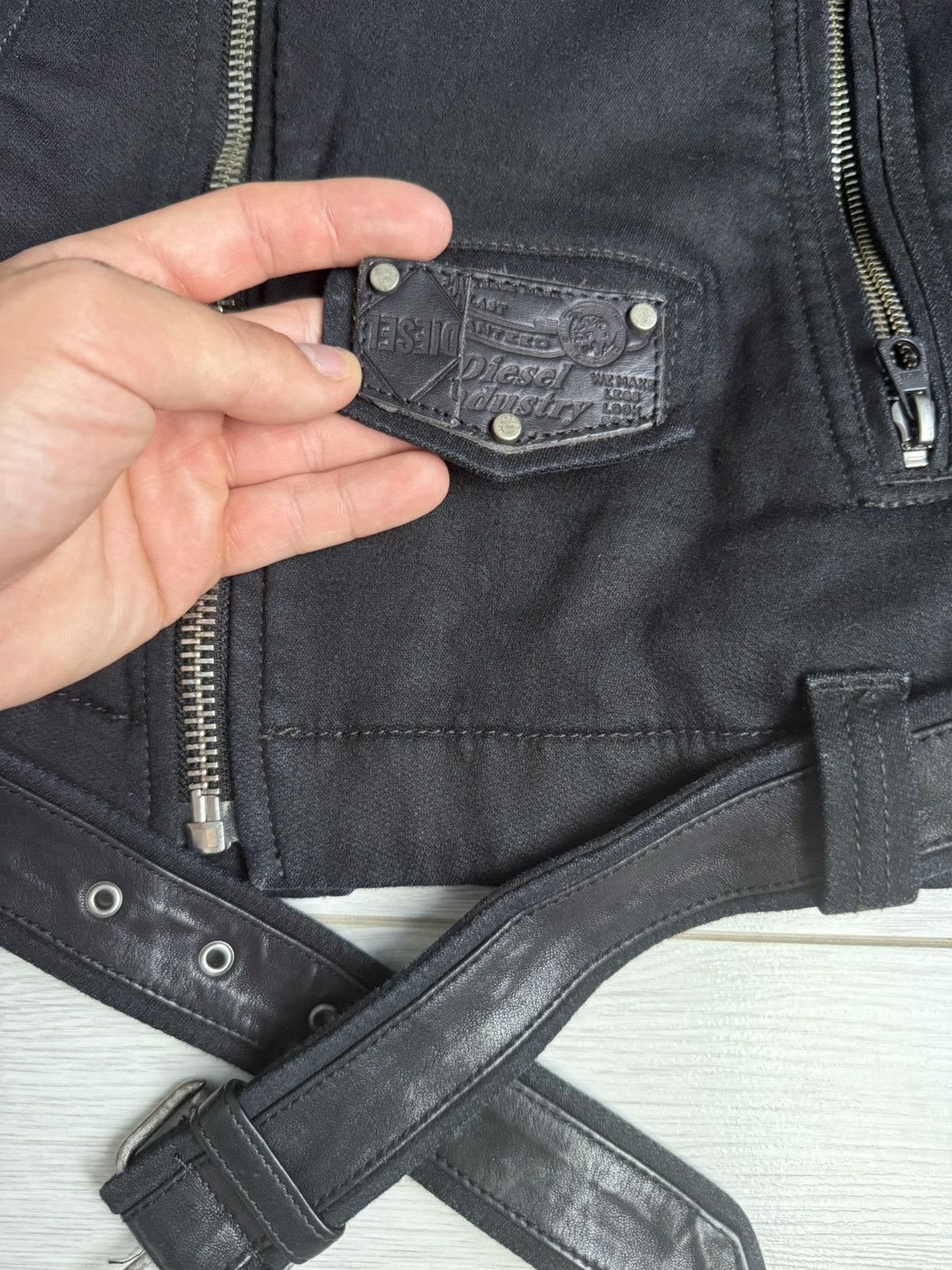 Diesel × Vintage Diesel Industry Moto Biker Jacket – Black with Leather Belt Size US M / EU 48-50 / 2 - 3 Thumbnail