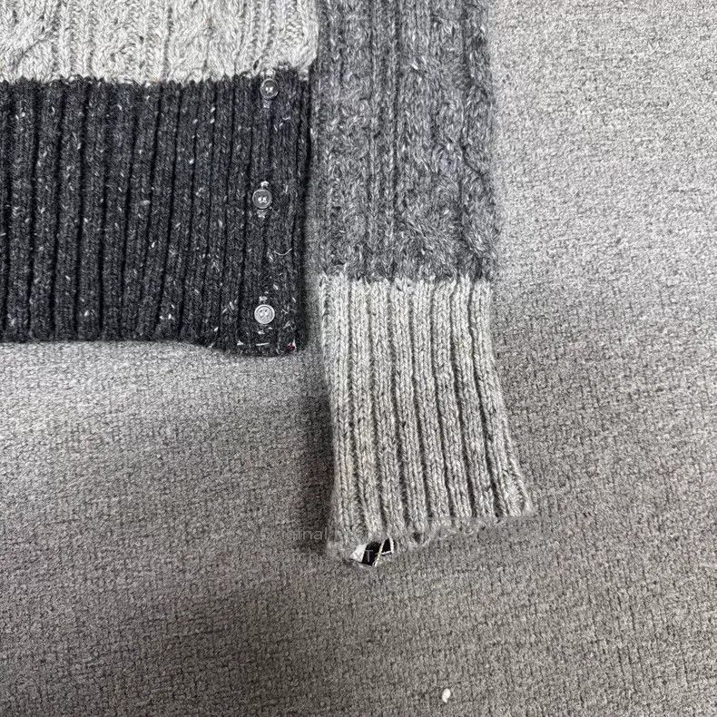Thom Browne Thom Browne Gray Patchwork Four Stripe Wool and Mohair Swe Size US L / EU 52-54 / 3 - 4 Thumbnail